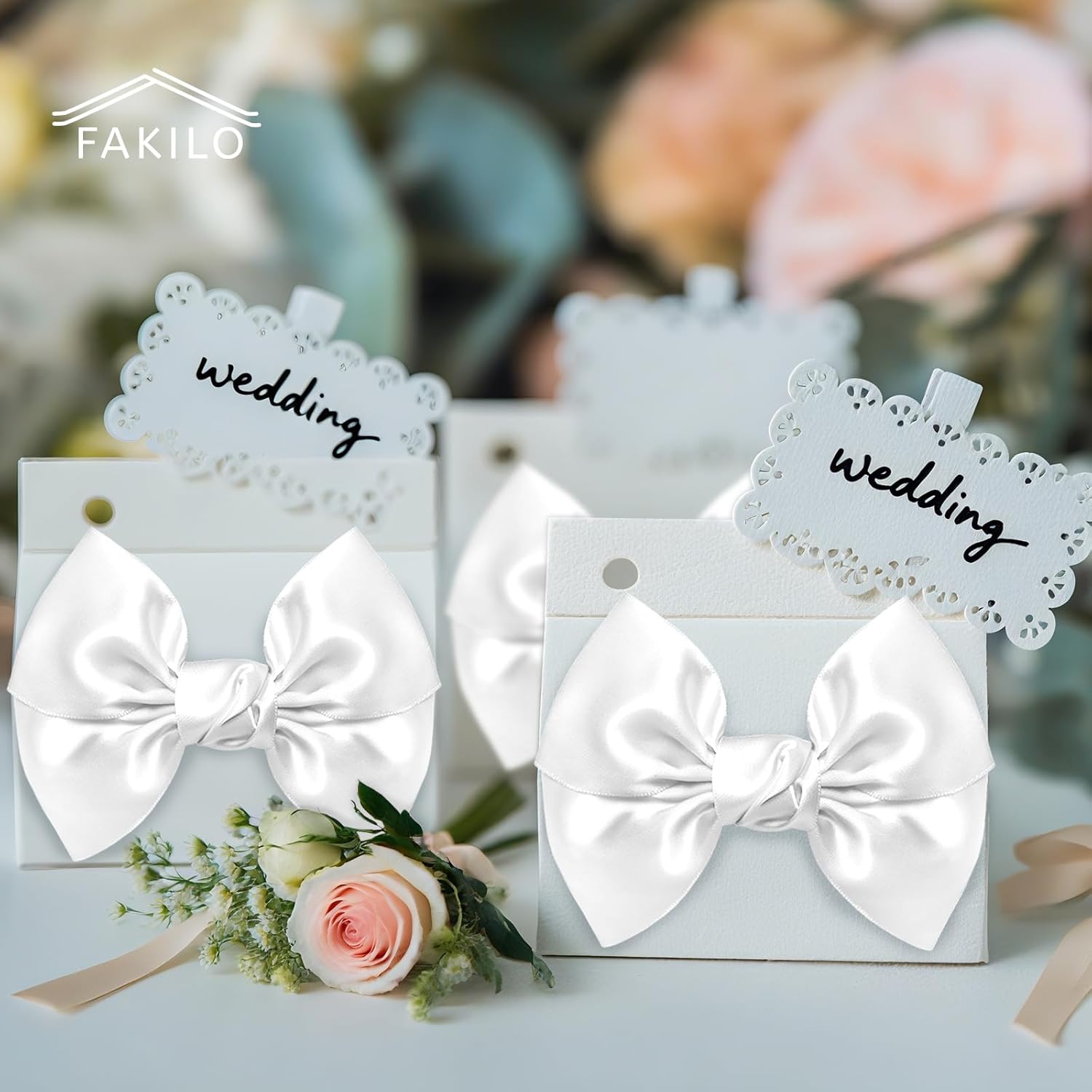 30pcs Twist Tie Bows 5 inch White Satin Ribbon Premade Bows with Adhesive for Crafts Sewing Cake Candy Apples Treat Gift Bags Christmas Wedding Gift Wrapping - Image 7