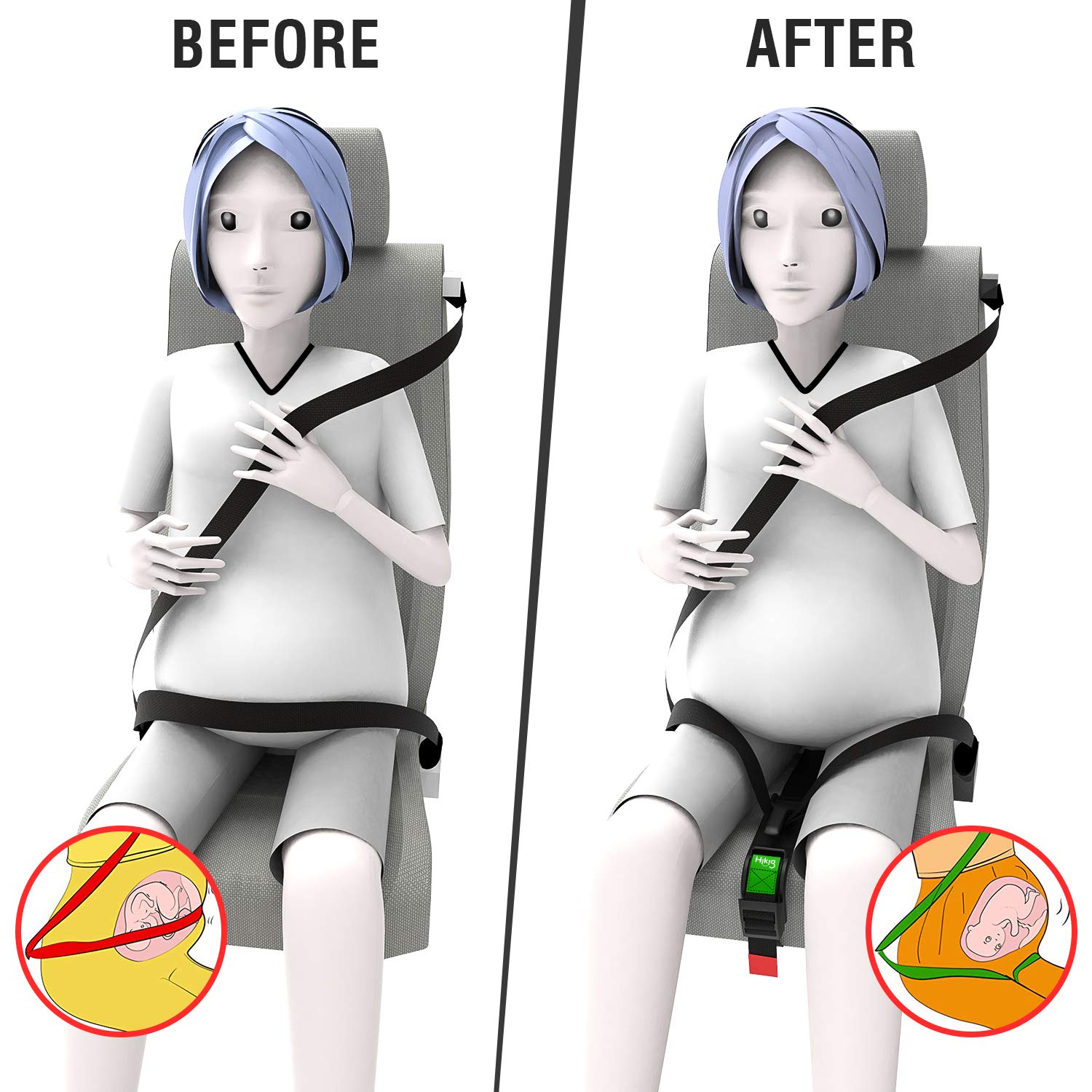 Image secondaire de Hikig Ceinture de sécurité de grossesse, Ajusteur de ceinture de sécurité pour les femmes enceintes, Confort et sécurité pour le