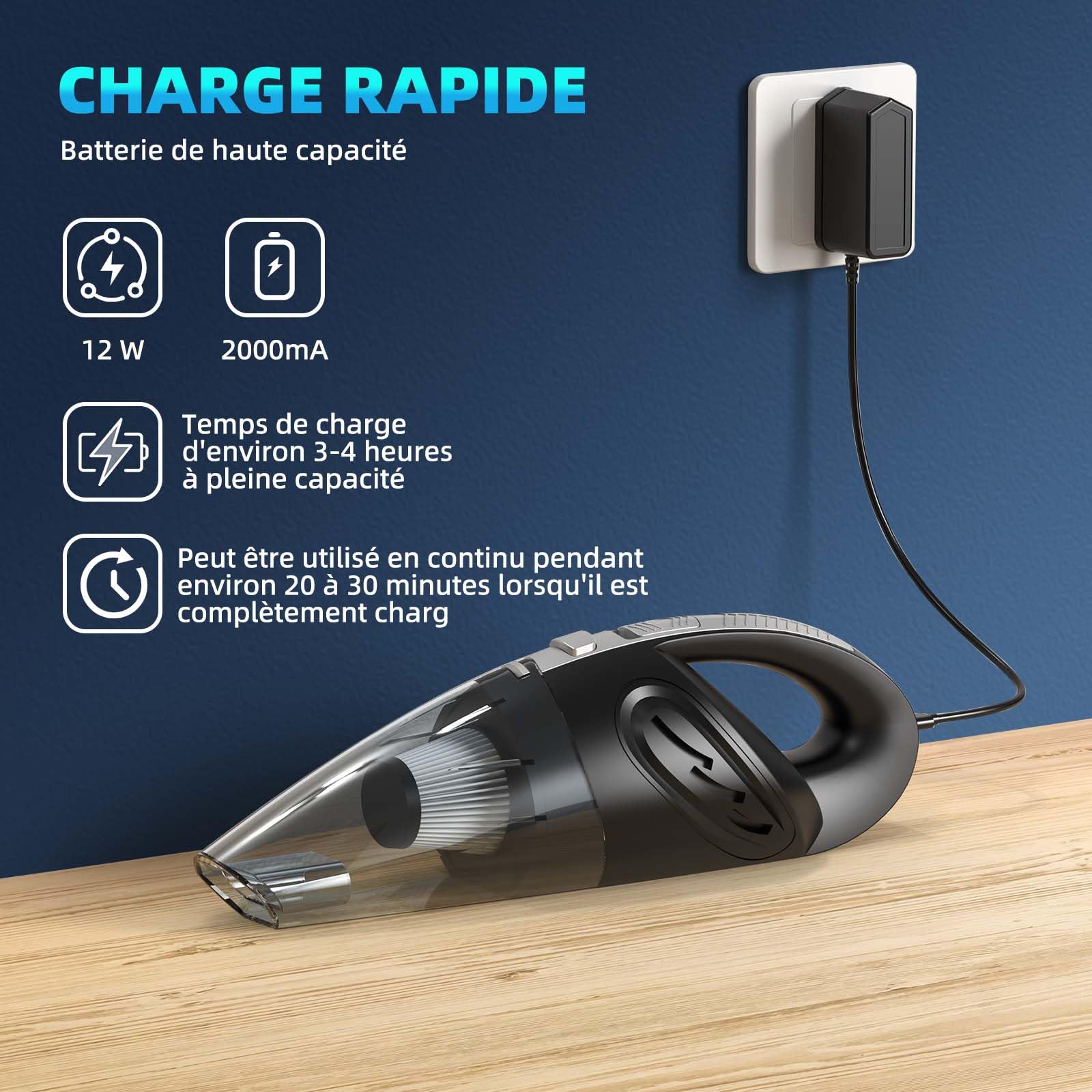 Aspirateur à Main Sans Fil Puissant Pour Voiture - Mini Aspirateur Portable Avec Accessoires Multifonctions