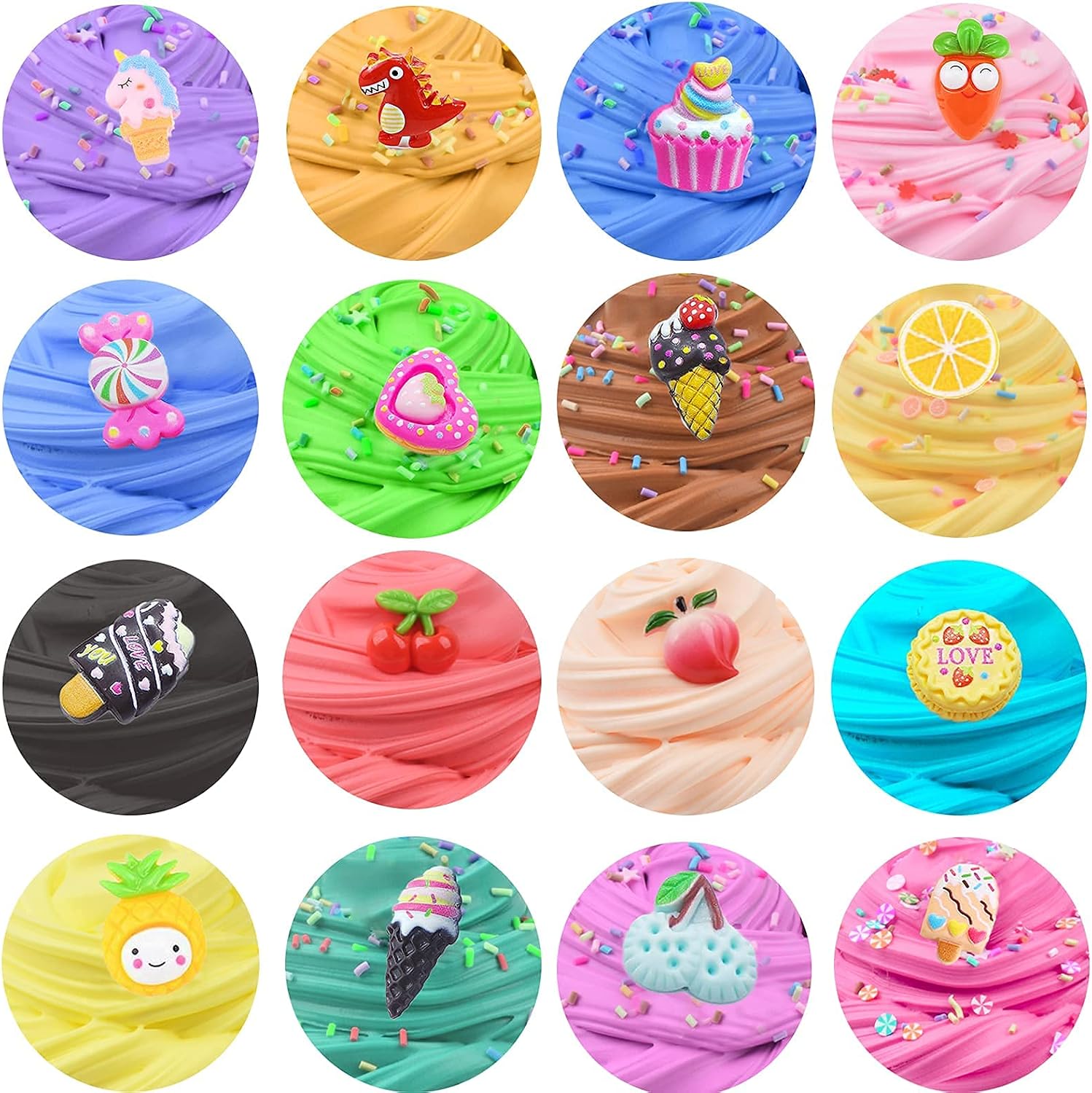 24 Pack Mini Butter Slime kit - with Unicorn, Dinosaur, Candy, Fruit, ice Cream Slime Accessories etc, So Cute Slime Supplies for Kids, Soft & Non-Sticky, DIY Stress Relief Toys for Girls Boys Kids