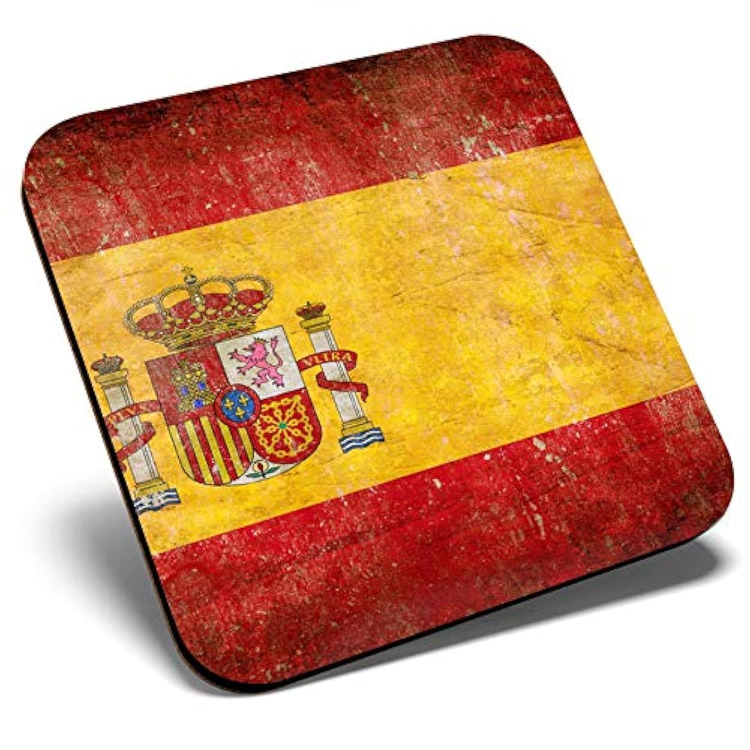 Destination Vinyl Ltd Multicolor Great Single Coaster Square - Grunge Spanish Flag Spain Espana |Glossy Quality Coasters | Tabletop Protection For Any Table Type #45258