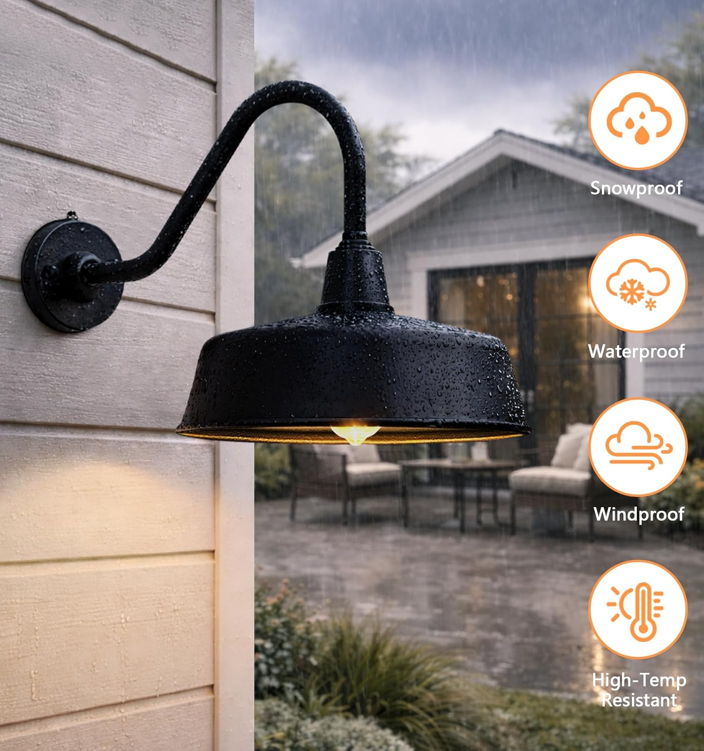 12.6 Inch Large Outdoor Barn Light, Dusk to Dawn Wall Mounted Farmhouse Barn Gooseneck Light, Perfect for Porch, Farmhouse, Garage, Exterior Light Fixture