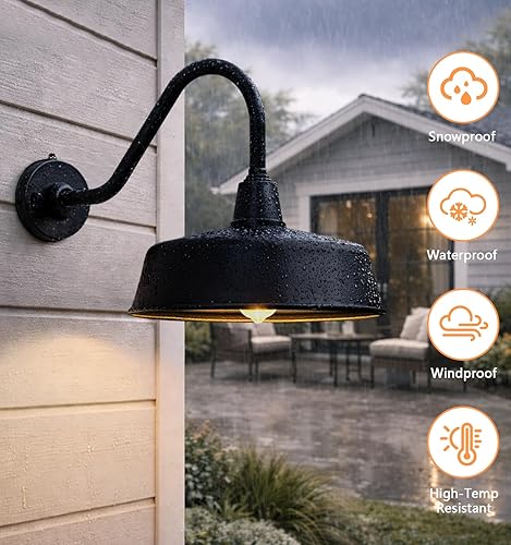 Miniatura 4 de Lzwelcy Luces de granero al aire libre de 11 pulgadas del atardecer al amanecer, luces de cuello de cisne de granero montadas en la pared, perfectas