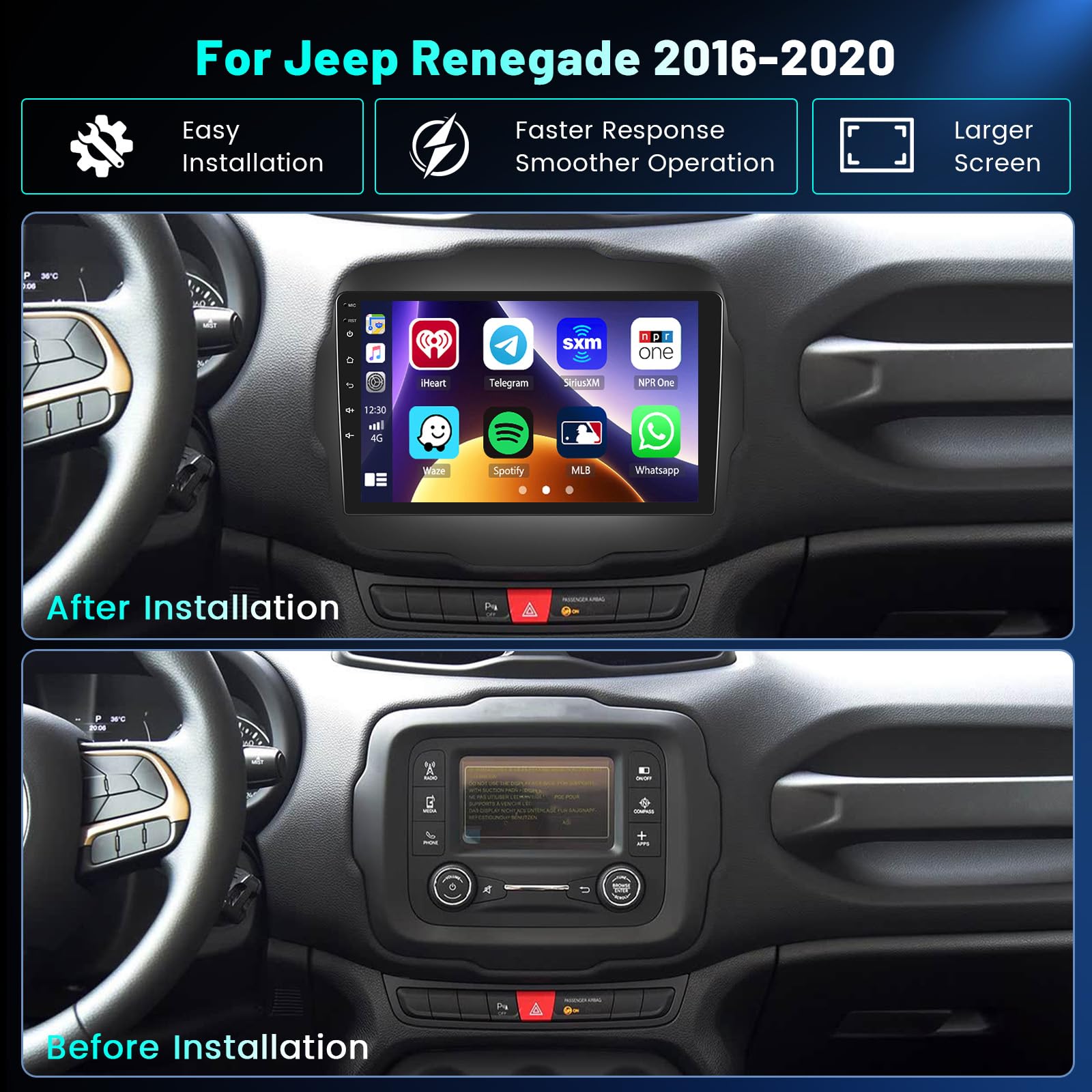 5G WiFi 4+64G Android Autoradio per Jeep Renegade 2016-2020, 9 Pollici IPS Touch Screen Stereo Auto con Wireless Carplay Android Auto Bluetooth5.0 FM/RDS GPS SWC AHD Retrocamera