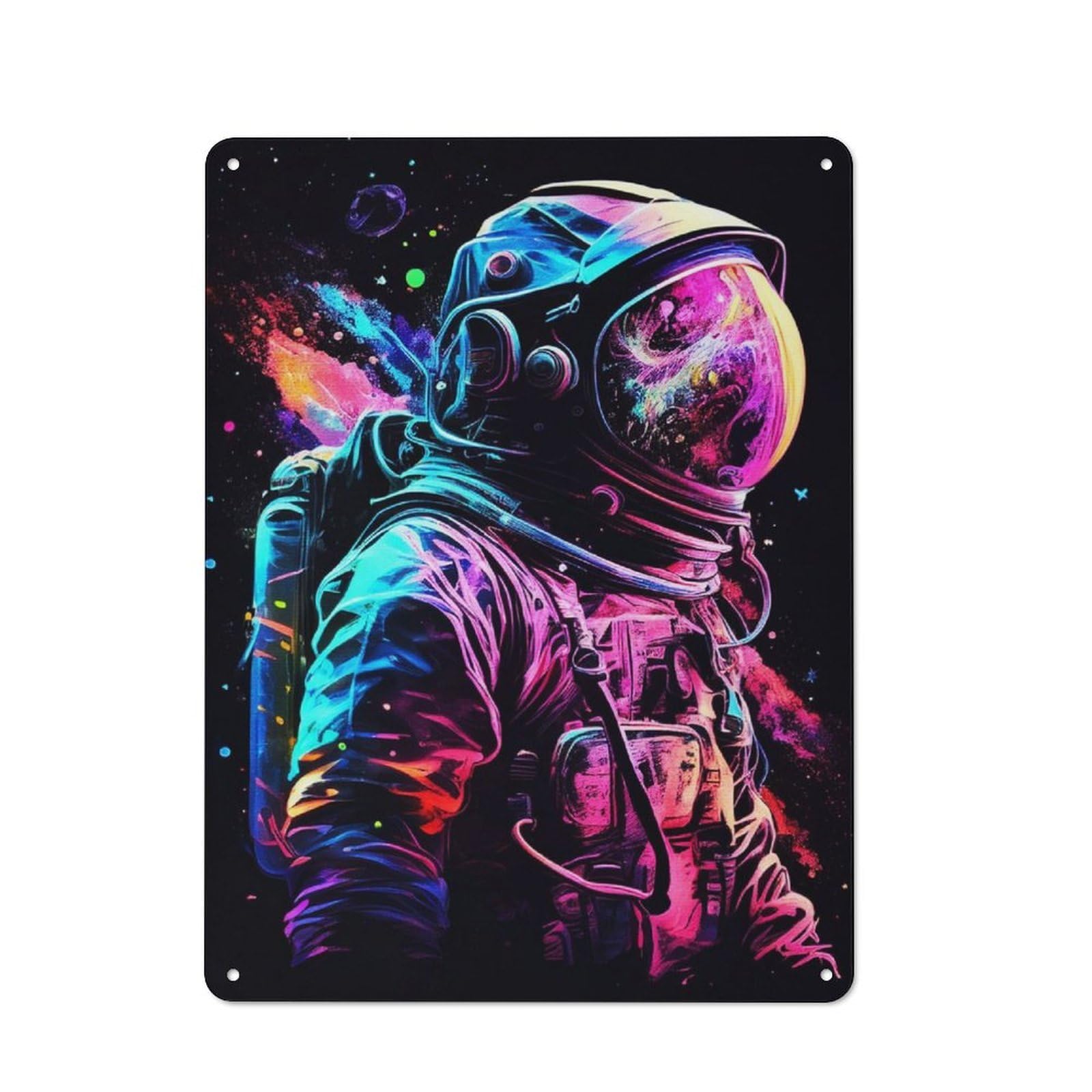 Junmoney Astronaut Neon Light Color 40X30cm Retro Metal Sign With For Home Office Or Studio, Suited To Wall Displays In Home Offices And Studios