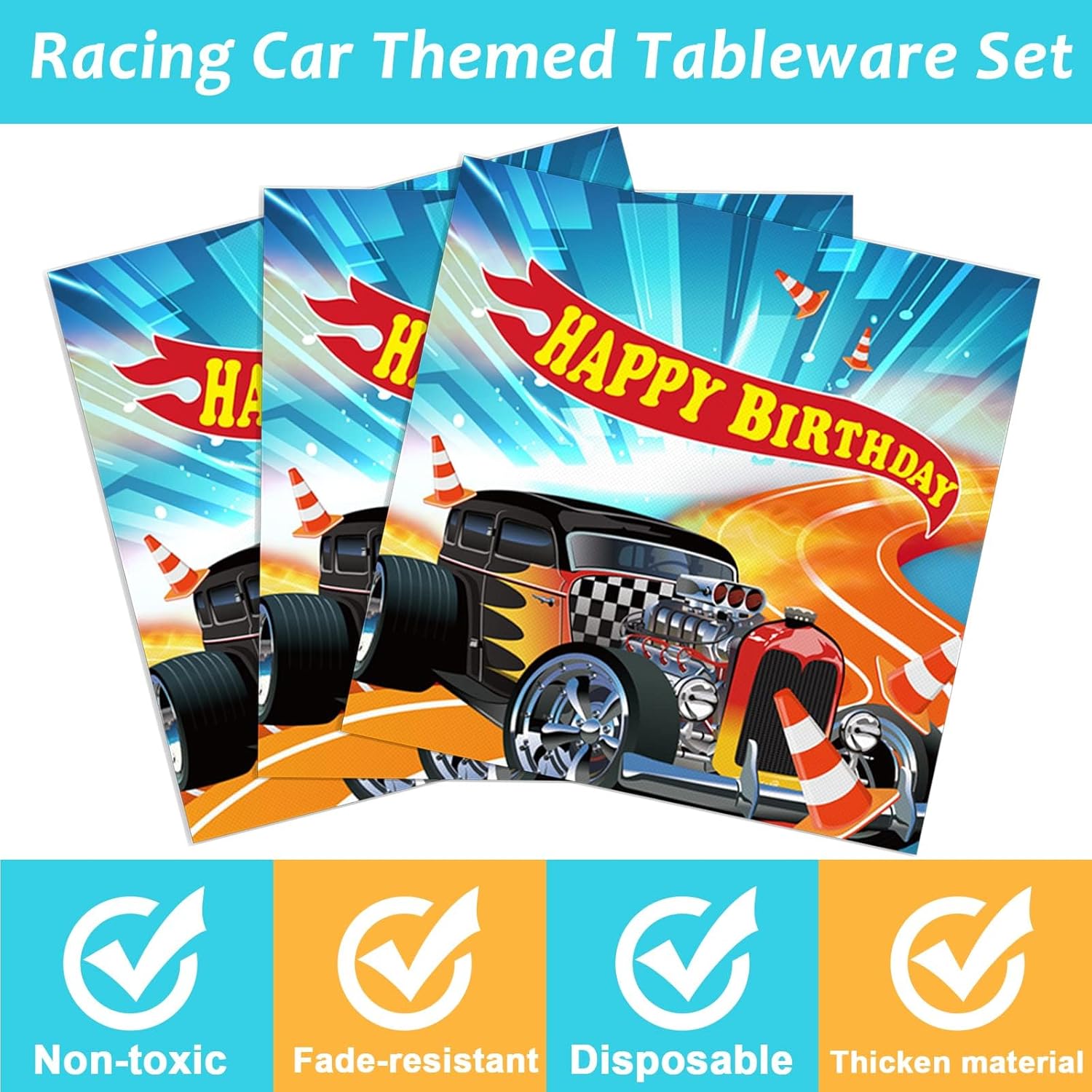 96 Pcs Hot Race Car Birthday Paper Plates and Napkins Racing Party Decorations Hot Car Tableware Set Racing Happy Birthday Dessert Disposable Dinnerware for Boys Girls 24 Guests Party Supplies