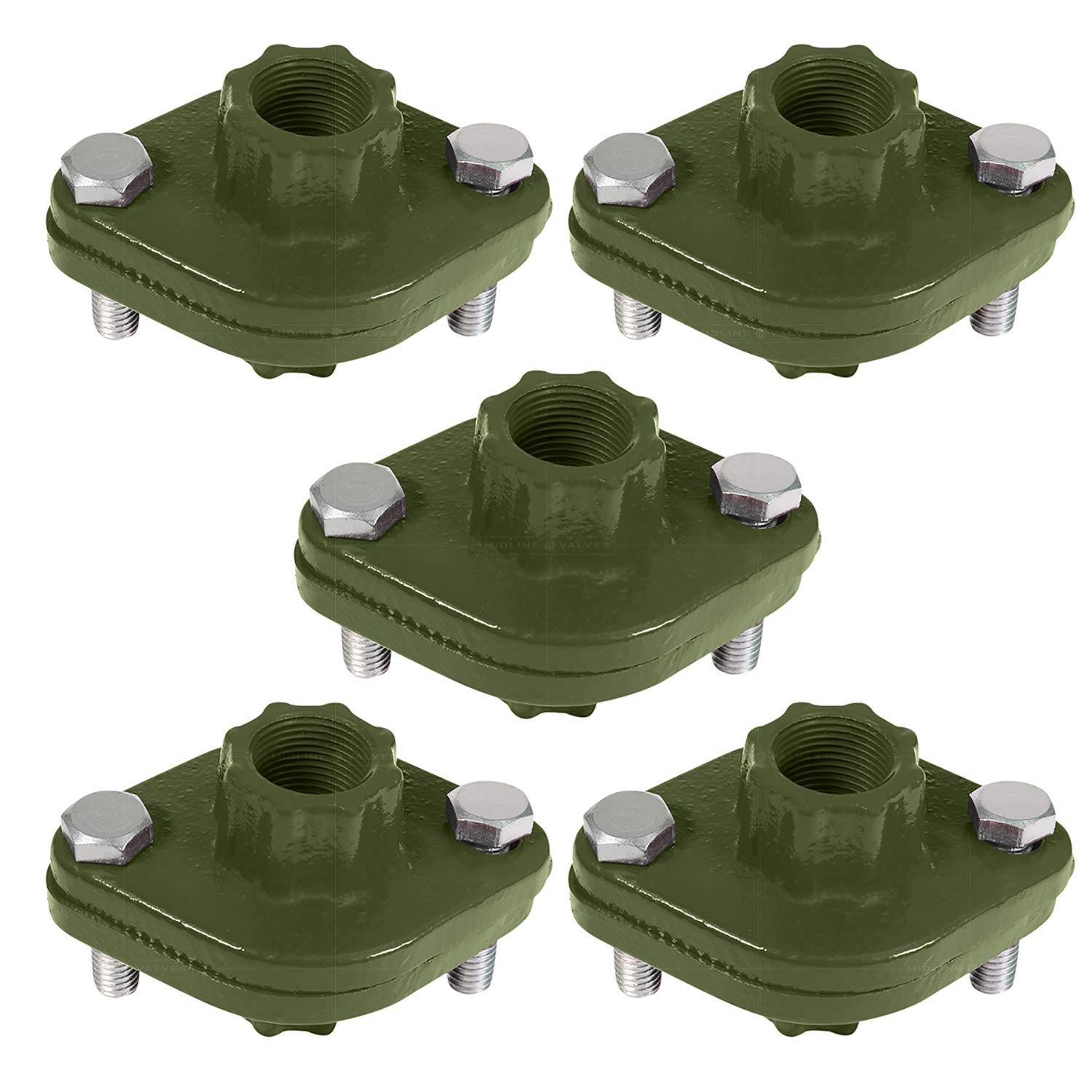 Midline Valve S1428H-5 Green Circulator Flange with Nuts and Bolts for Grundfos Pumps High Grip Ductile Iron 1-1/2 in. FIP (5 Pack)