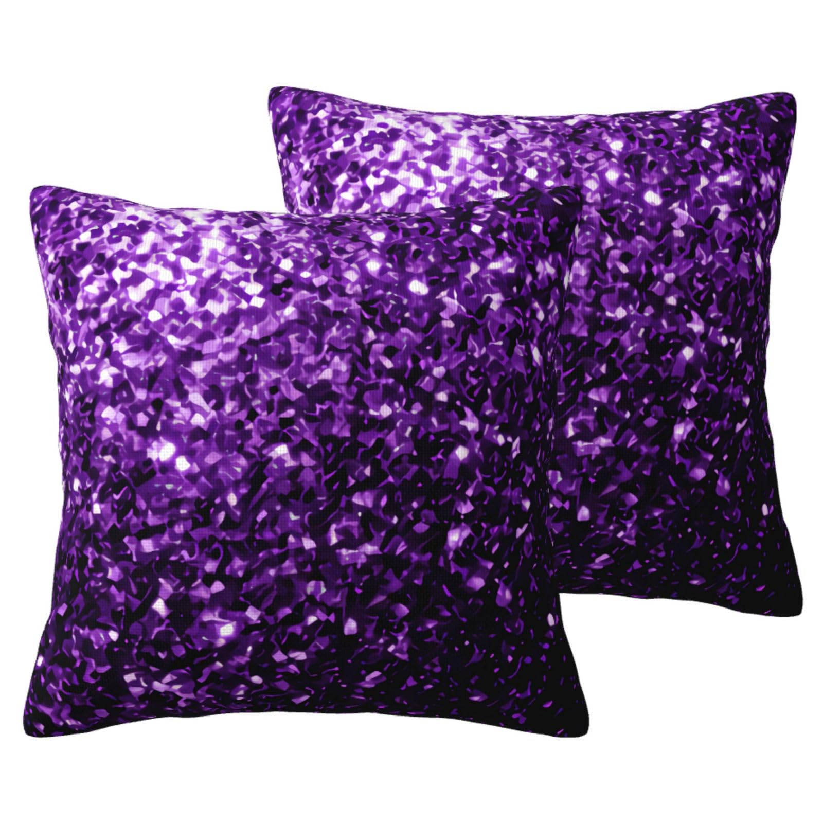 Taies d'oreiller paillettes violettes imitation lin coussin salon