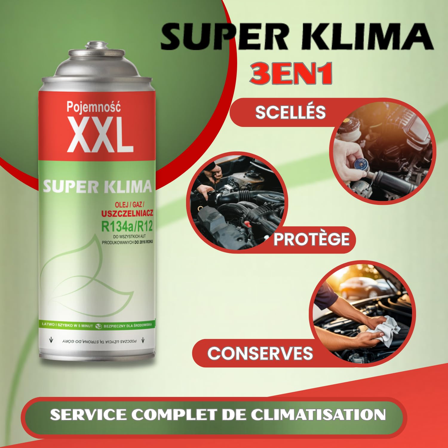 4 Cartouches R134a Recharge Clim 3 en 1, Stop Fuite Clim Auto, Gaz Climatisation Voiture, SUPER KLIMA