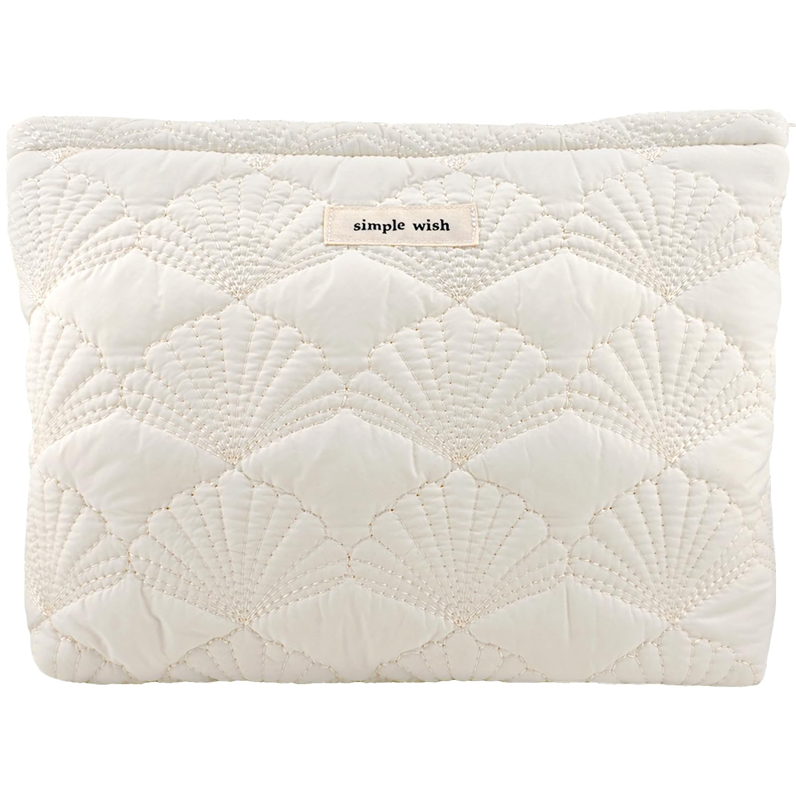 Sminra White Makeup Bag Small Nylon Cotton Quilted Cosmetic Makeup Bag Organizer, Aesthetic Floral Waterproof Portable Pouch Purse Toiletry Bag for