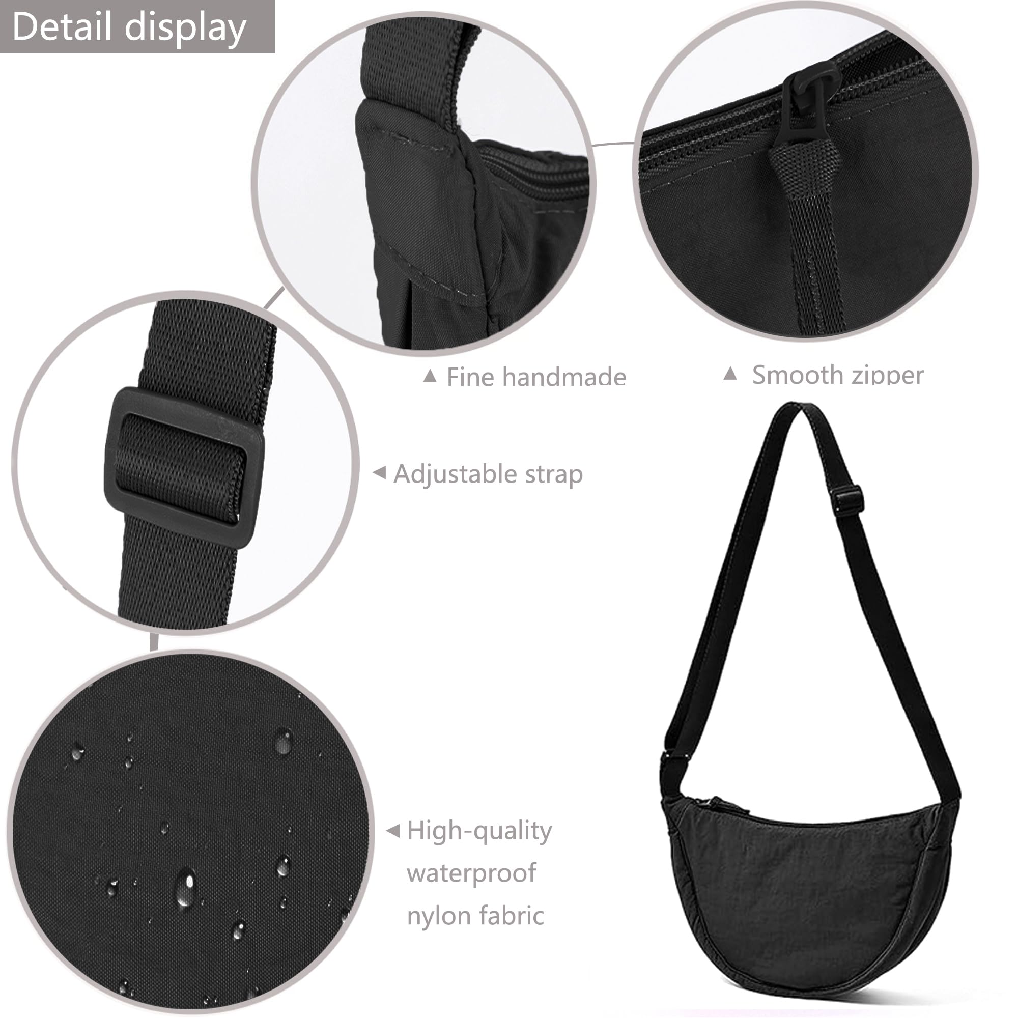 ANYWN Torba na ramię damska z półksiężycem, Hobo Casual Crossbody, jednokolorowa, przenośna, półksiężyc, torba na ramię z regulowanym paskiem na ramię