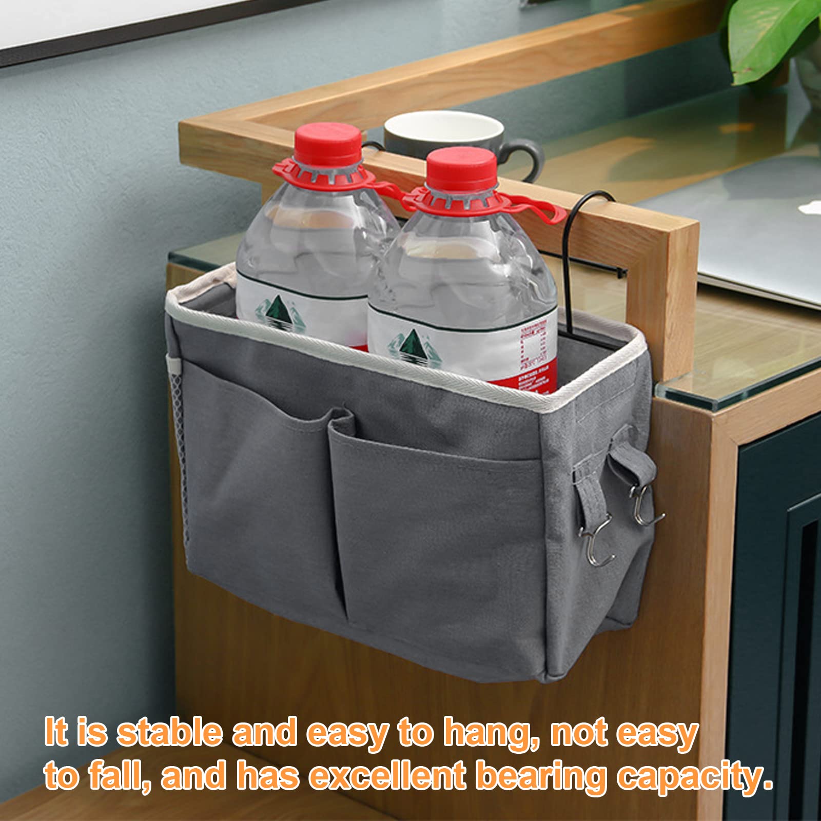 2 Piezas Organizador de Cabecera, Bolsillos para Cama con Gancho para Hogar, Oficina, Escuela, Litera, Cuna - Bolsa de Almacenamiento (Gris)