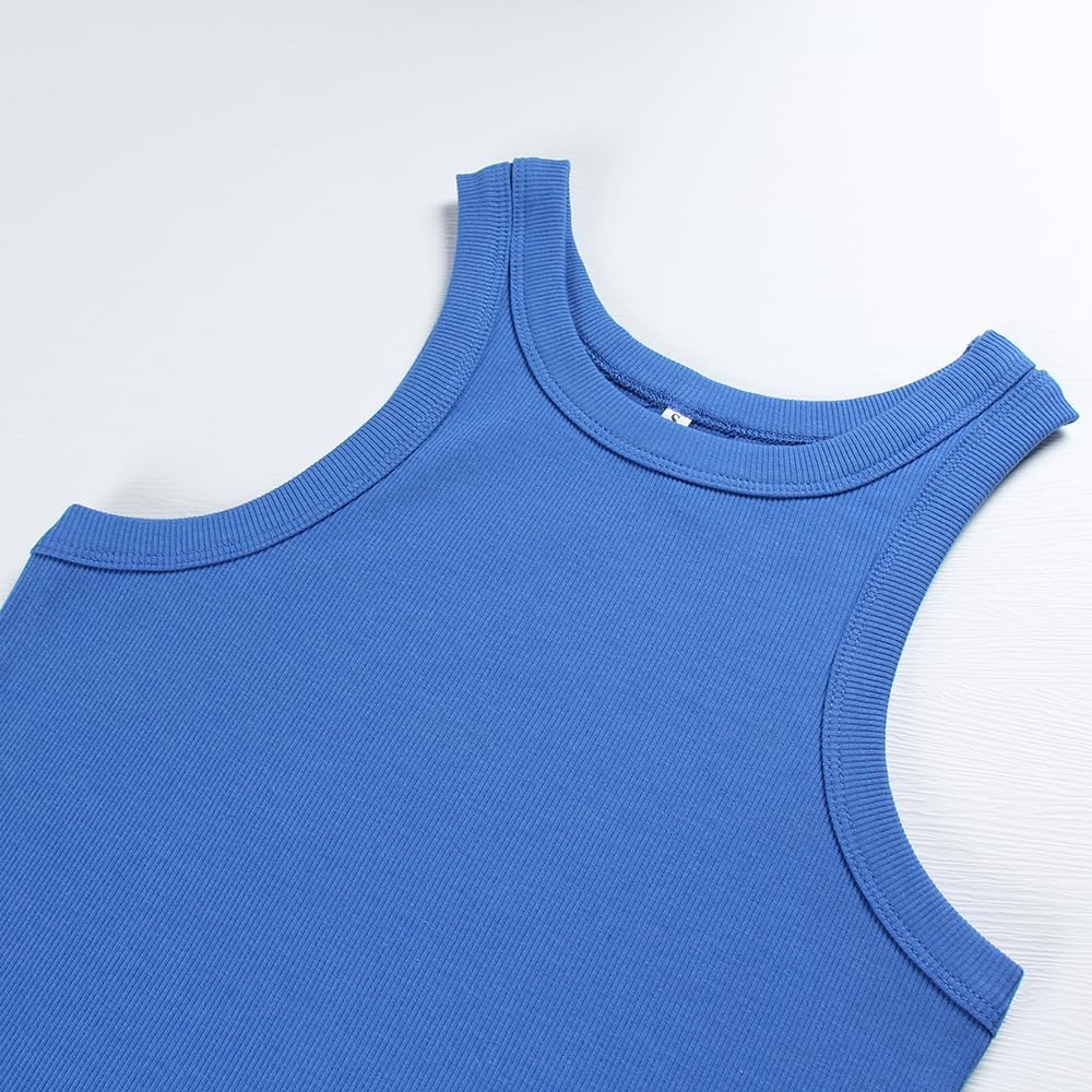 Artfish Women's Sleeveless Full Length Ribbed Fitted Racerback Workout Crew High Neck Basic Tank Top - Image 2