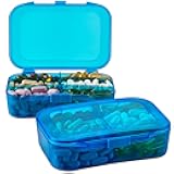 Pill Organizer Case - (Pack of 2) Portable 6 Compartment Daily Travel Medicine Reminder Box for Your Pills, Medications, Supplements, Vitamins and Fish Oils, Blue