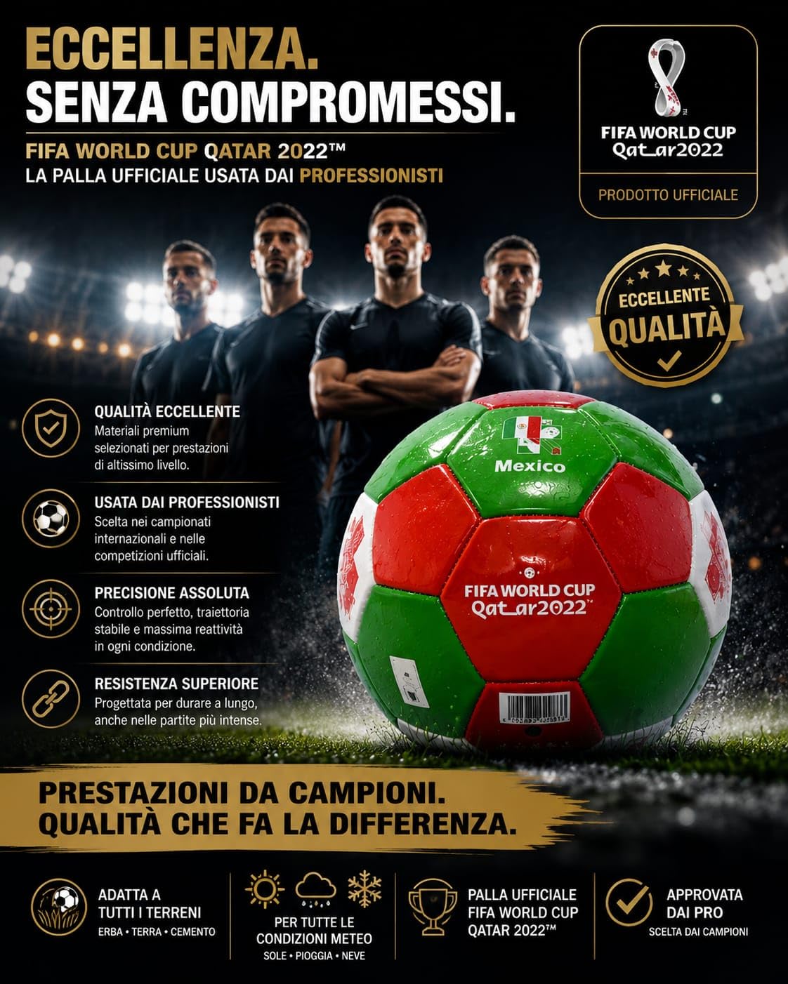 FIFA world cup Qatar 2022 Oficjalna piłka nożna, Mexico, rozmiar 5, uniseks, zalecana do wszystkich warunków: ziemia lub trawa, słońce, deszcz, śnieg