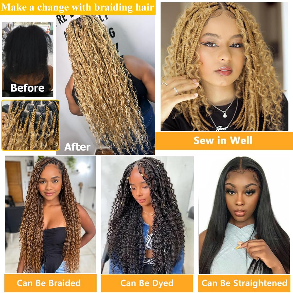 QTHAIR Deep Water Wave Bulk Human Hair For Braiding, 18A, No Weft, 100% Unprocessed Brazilian Water Wave Virgin Hair, one Bundle, Micro Braiding (#27(Honey Blonde), 20"-50g, Curly)