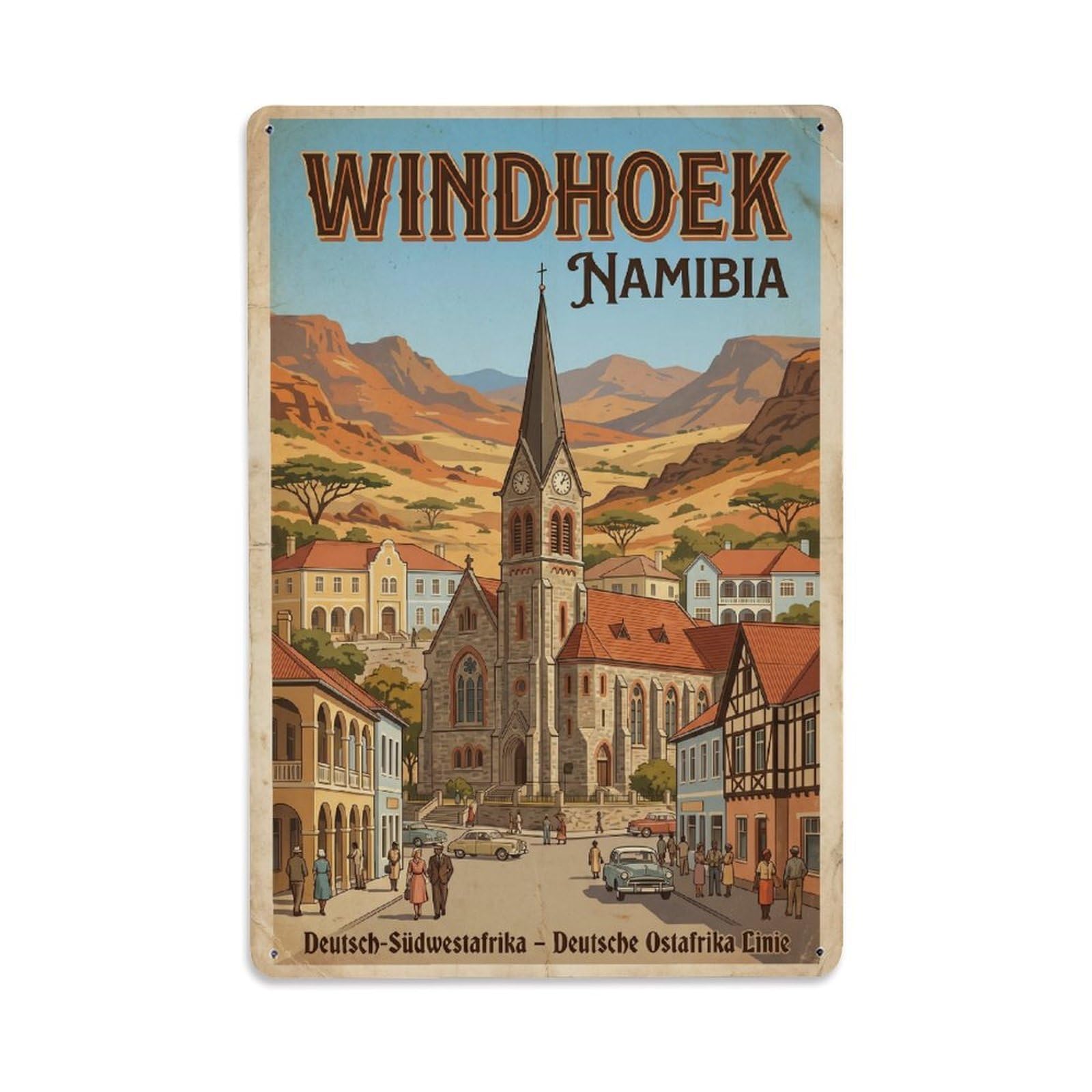 Gead 8X12inch Style Vintage Travel Namibia Windhoek Metal Tin Sign