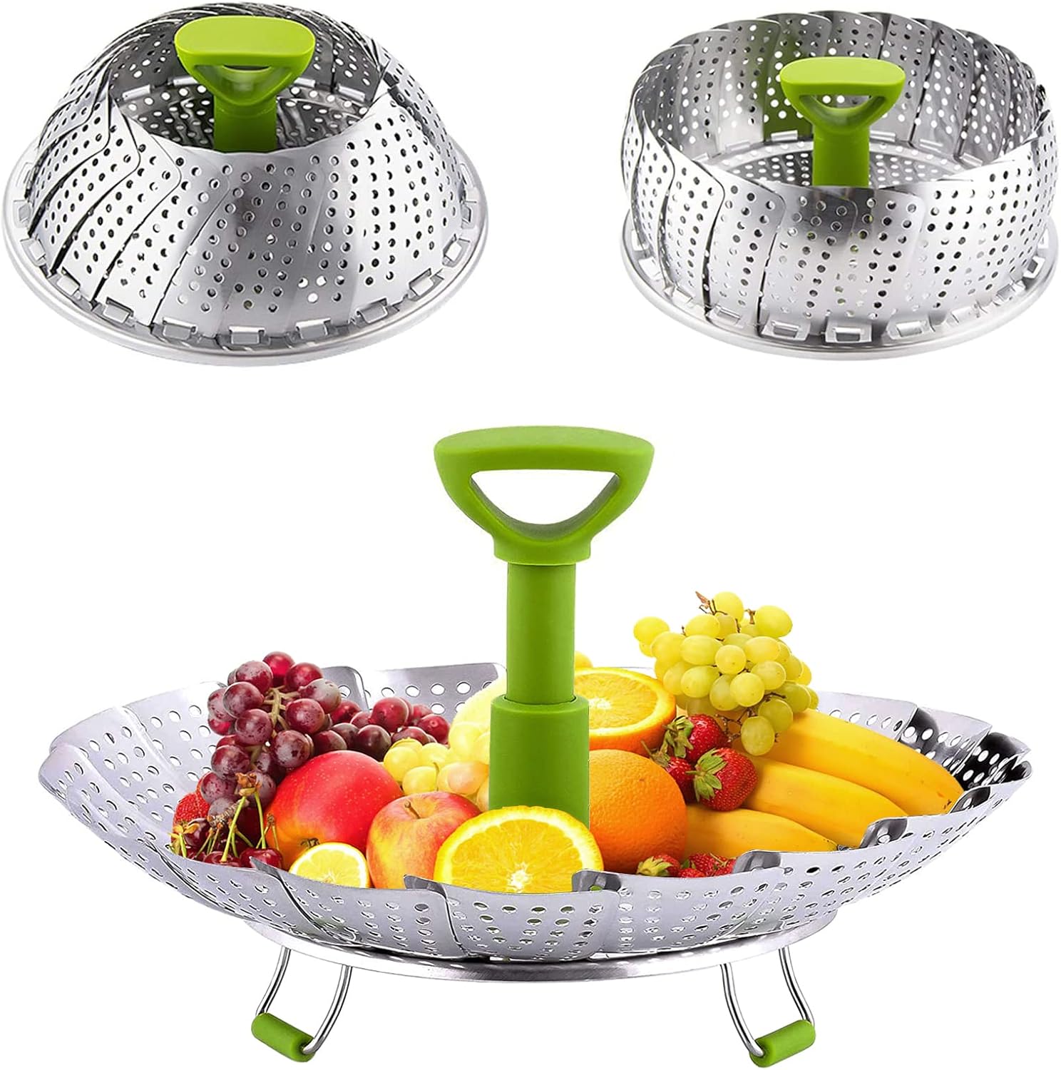 Vegetable Steamer Basket, Stainless Steel Folding Steamer with Extending Removable Center Handle Insert for Veggie Seafood Cooking to Fit Various Size Pot(5.1" to 9"): Home & Kitchen