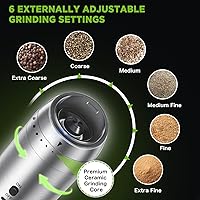 Vista 4 de Juego de Molinillo de Sal y Pimienta de Gravedad, Molinillo Eléctrico de Sal y Pimienta, Molinillo de Pimienta Recargable con Grosor Ajustable y Luz