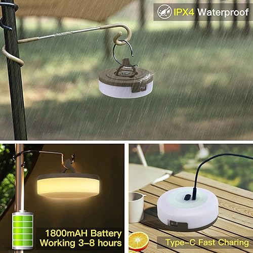 Miniatura 6 de Cadena de luces de campamento 2 en 1 con 12 modos de iluminación, 30 segundos, enrollable, portátil, recargable por USB, linterna de campamento para