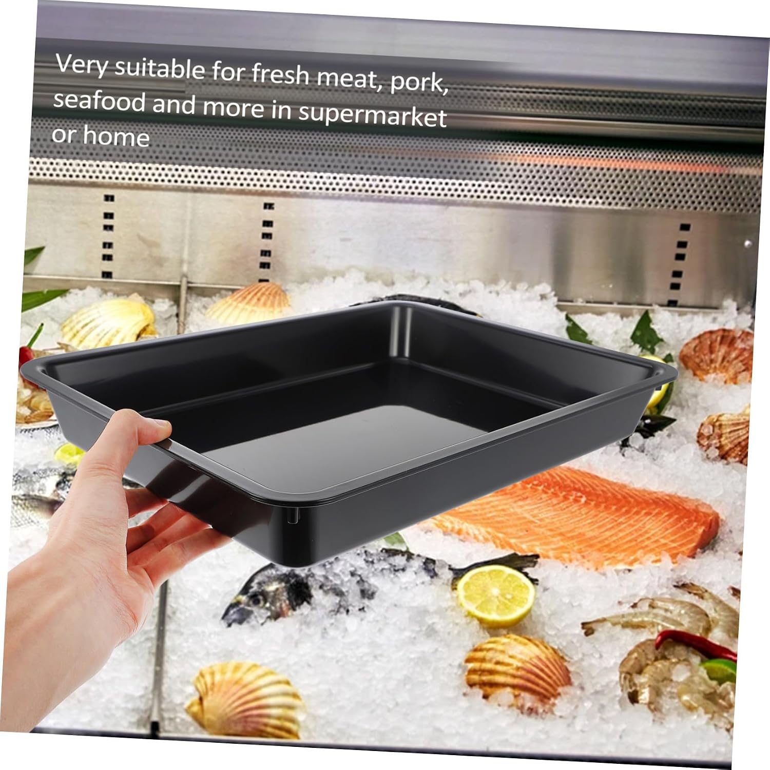 1pc Fresh Meat Tray Black Abs Supermarket Container for Cold Storage Fresh Keeping for Meat Display and Food Storage Refrigerators and Freezers