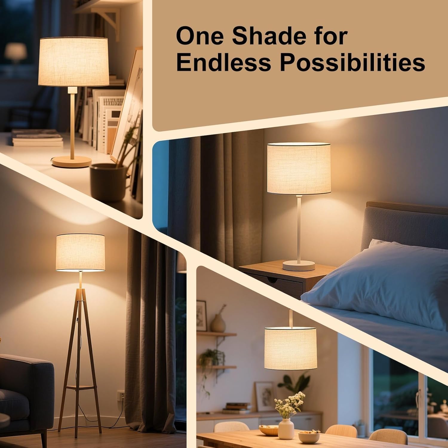 Lamp Shades Set of 2, Beige Linen Lampshade, 13" Top X 13" Bottom X 10" High, Easy Assembly, Modern Minimalist Drum Lamp Shades for Table Lamps Floor Lamps, Create Soft Calming Ambiance