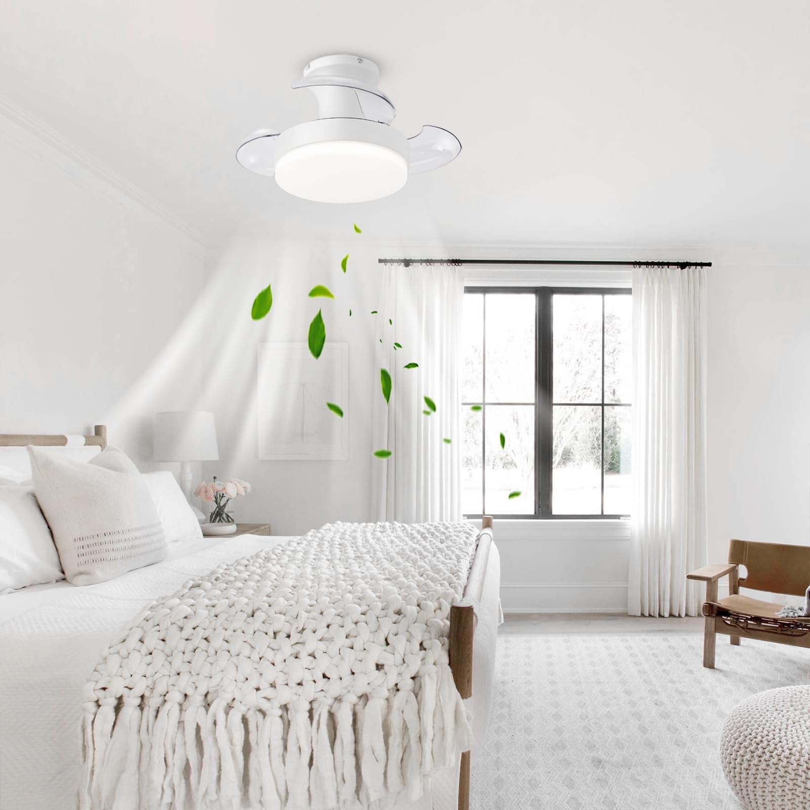 Lampara Ventilador Techo Aspas Retráctiles Plegables, Ventilador Techo Pequeño Con Luz Silencioso Y Mando, LED Regulable, 6 Vel Motor DC, 52cm Retractil Ocultas Para Dormitorio/Habitación Infantil