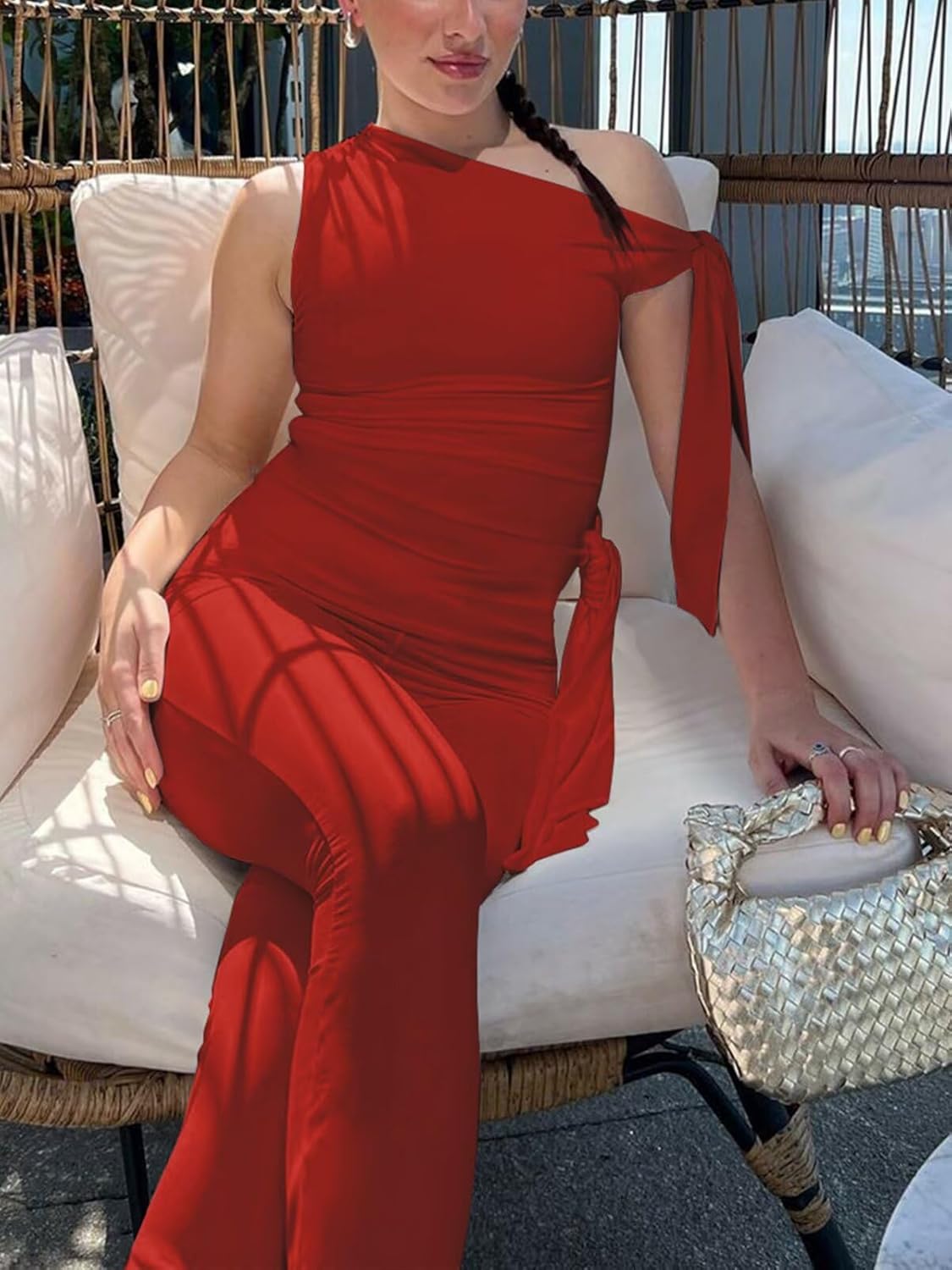 Women's Sexy One Off Shoulder Jumpsuits Sleeveless Bodycon Rompers One Piece Outfits - Image 6