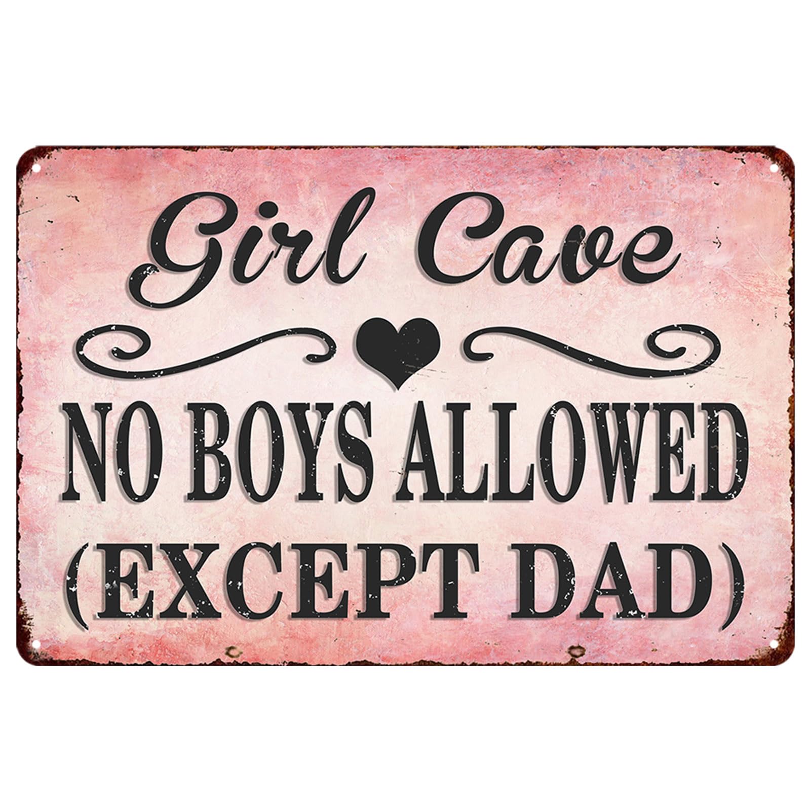 Yunking Girls Style-203 Cave Sign Room Decor For Teen No Boys Allowed Sign Only Sign For Bedroom Door No Boys Allowed Except Dad Metal Tin Sign Cute Poster Room Rules Signs Teen Wall Decor 8X12 Inch