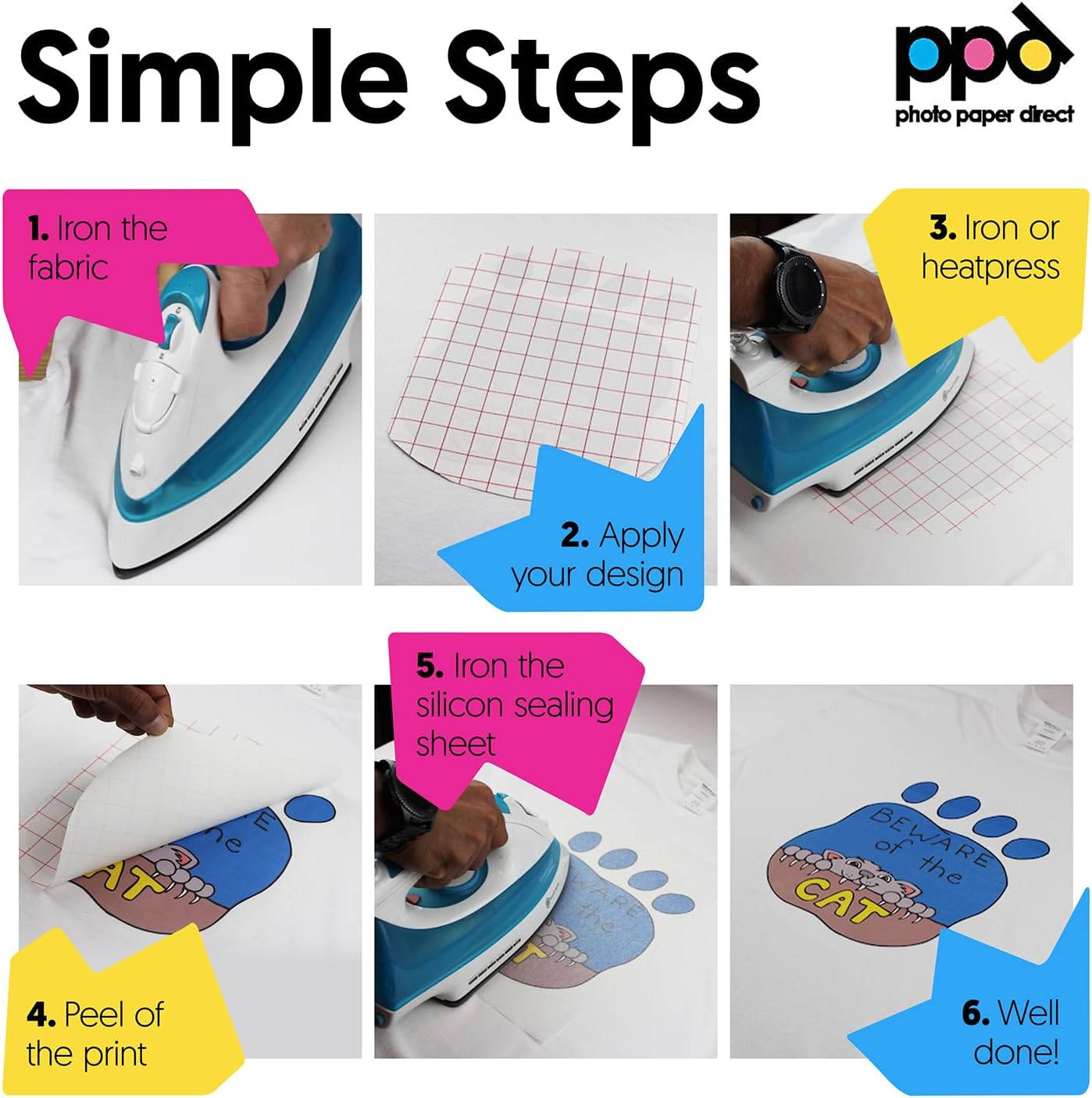 PPD 50 Sheets 8.5x11” - Inkjet Iron-on Heat Transfer Vinyl Paper for White & Light Fabric and T-Shirts - Premium - PPD-1-50