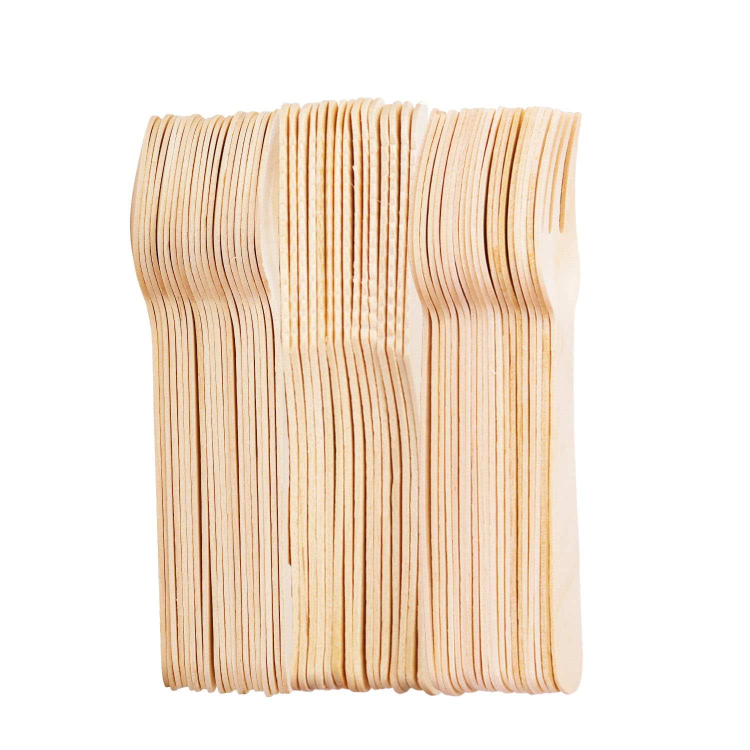 Wisefood - Set di posate monouso in legno di betulla, 100 forchette, 100 coltelli, 100 cucchiai in legno, set da 300 posate monouso da 16,5 cm, biodegradabili e infrangibili (10 pezzi)