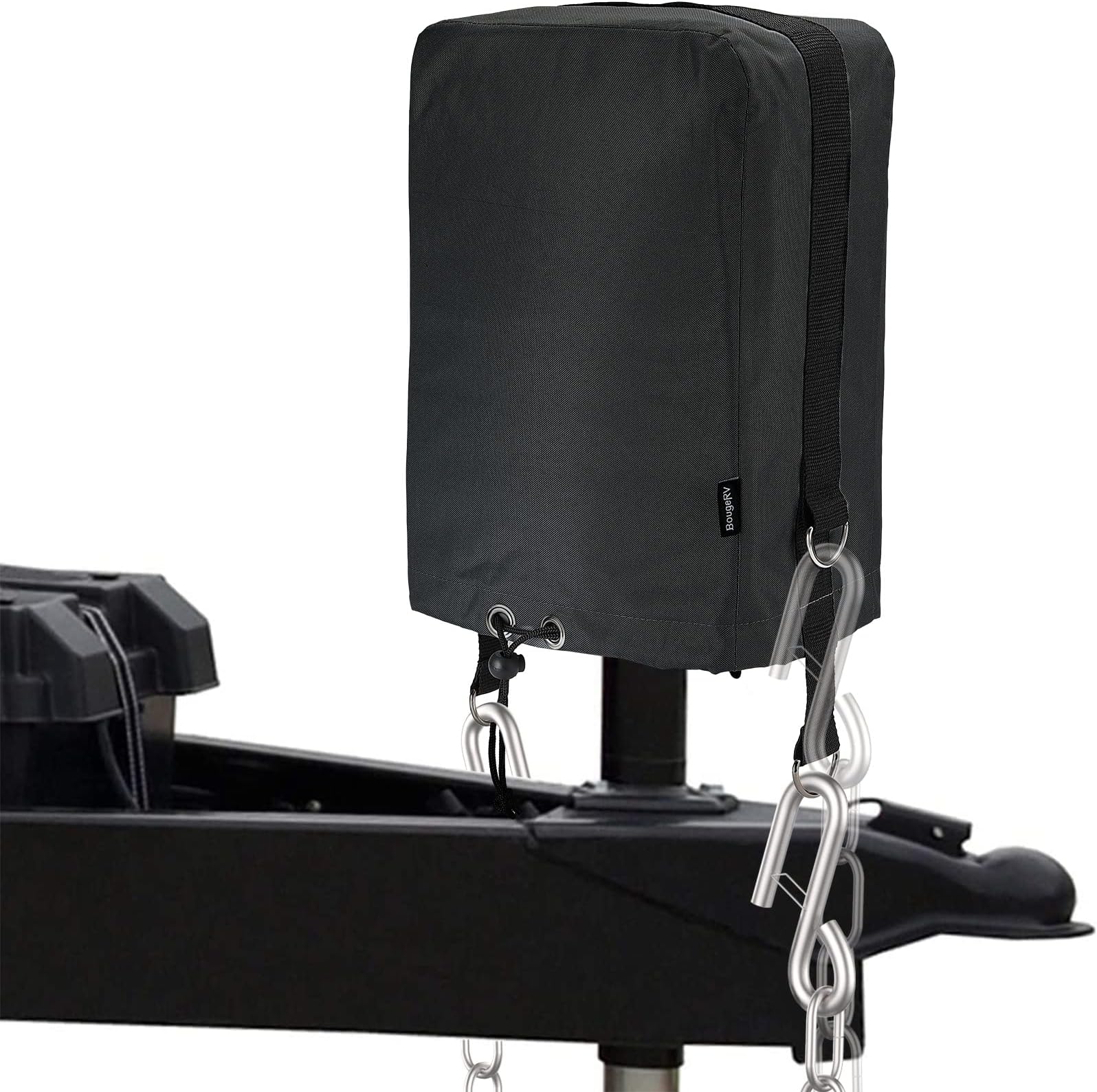 RV Electric Tongue Jack Cover with D Rings, 600D Universal Trailer Jack Protective Black Cover for Outside RV Parts RV Accessories