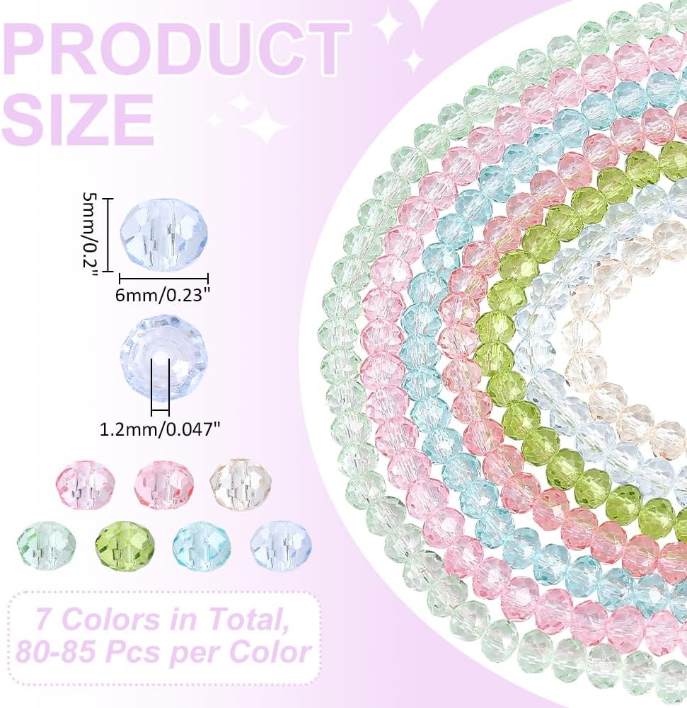 560pcs 6mm Glass Beads 7 Color Rondelle Beads Colorful Crystal Jewelry Making Bulk Beads for Christmas Decoration Earring Necklace Bracelets DIY Crafts - Image 2