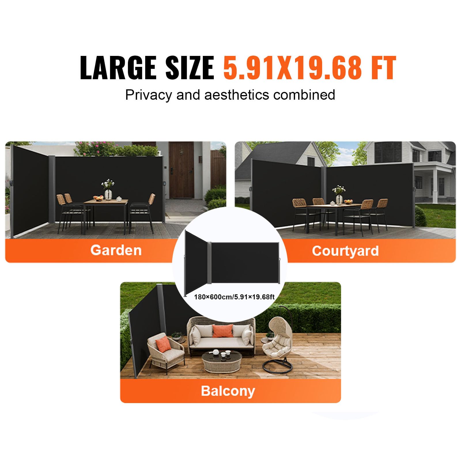 LOVESHARE VEVOR Paravent Retractable Exterieur Double 71x236pouces, Store Latéral Paravent Extérieur Rétractable, Auvent Store Latéral Enroulable protège du Soleil ou du Vent