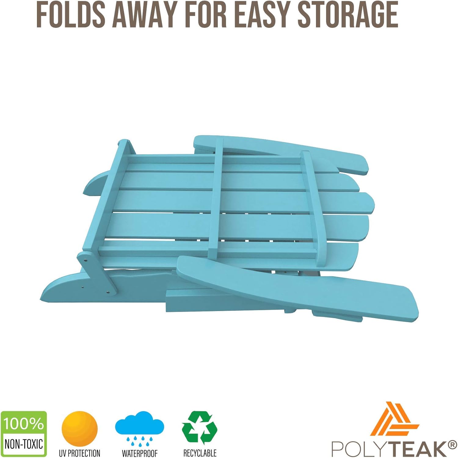 PolyTEAK Classic Folding Poly Adirondack Chair, Turquoise Blue | Adult-Size, Weather Resistant, Made from Special Formulated Poly Lumber Plastic : Patio, Lawn & Garden