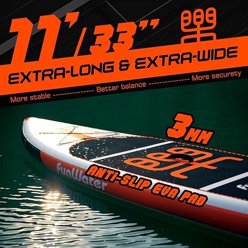 Miniatura 3 de FunWater Stand Up tabla de Paddle inflable de 11 x 33 x 6 pulgadas ultra liviana 204 libras con accesorios ISUP 3 aletas remo ajustable bomba