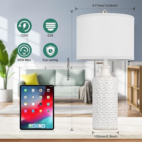 Miniatura 3 de Brightever Juego de 2 lámparas de mesa de cerámica de 25 pulgadas, modernas lámparas de mesita de noche para sala de estarestudio, dormitorio,