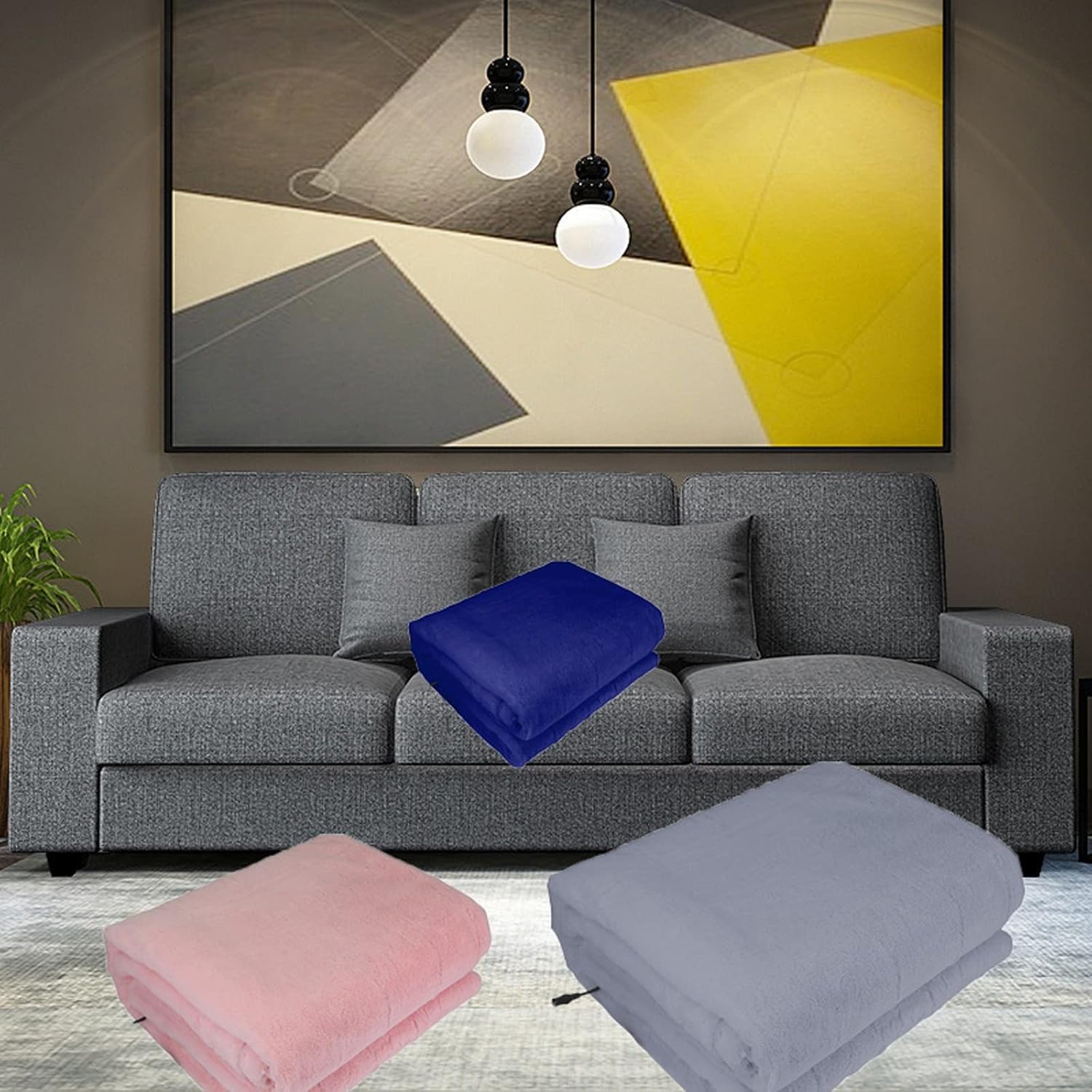 Electric Car Blanket 12V / 24V Heated Travel Blanket Rabbit Hair Heating Throw with Controller 4 Heating Level for Car Truck SUV Van Cold Weather Tailgating and Emergency Kits (Pink 110 * 70CM)