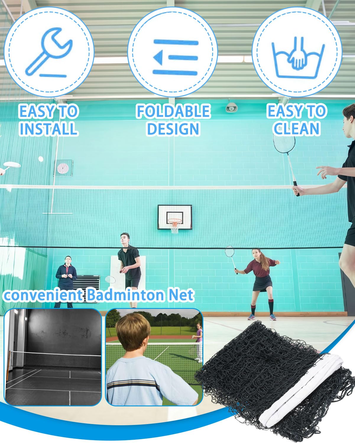 BARRU 1 pcs Rete da Badminton Portatile,Rete da Pallavolo Regolabile Pieghevole,Rete da Tennis Standard per Giardino Spiaggia Sportivo All'Aperto 6.1x0.76m nero
