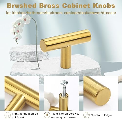 Miniatura 3 de Paquete de 30 pomos de latón cepillado dorados para cajones, de acero inoxidable dorado cepillado para armarios, armarios, baño, accesorios de