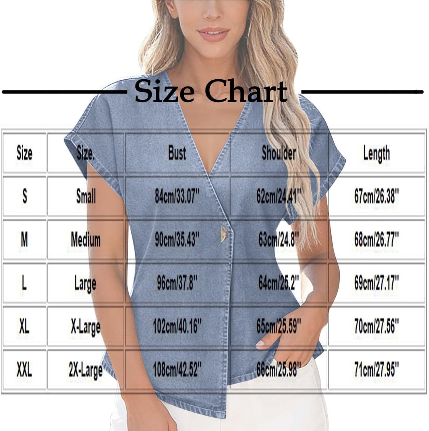 Womens Denim Shirts Short Sleeve Button Shirt Summer Casual Wrap Tops Asymmetrical V Neck Work Blouses
