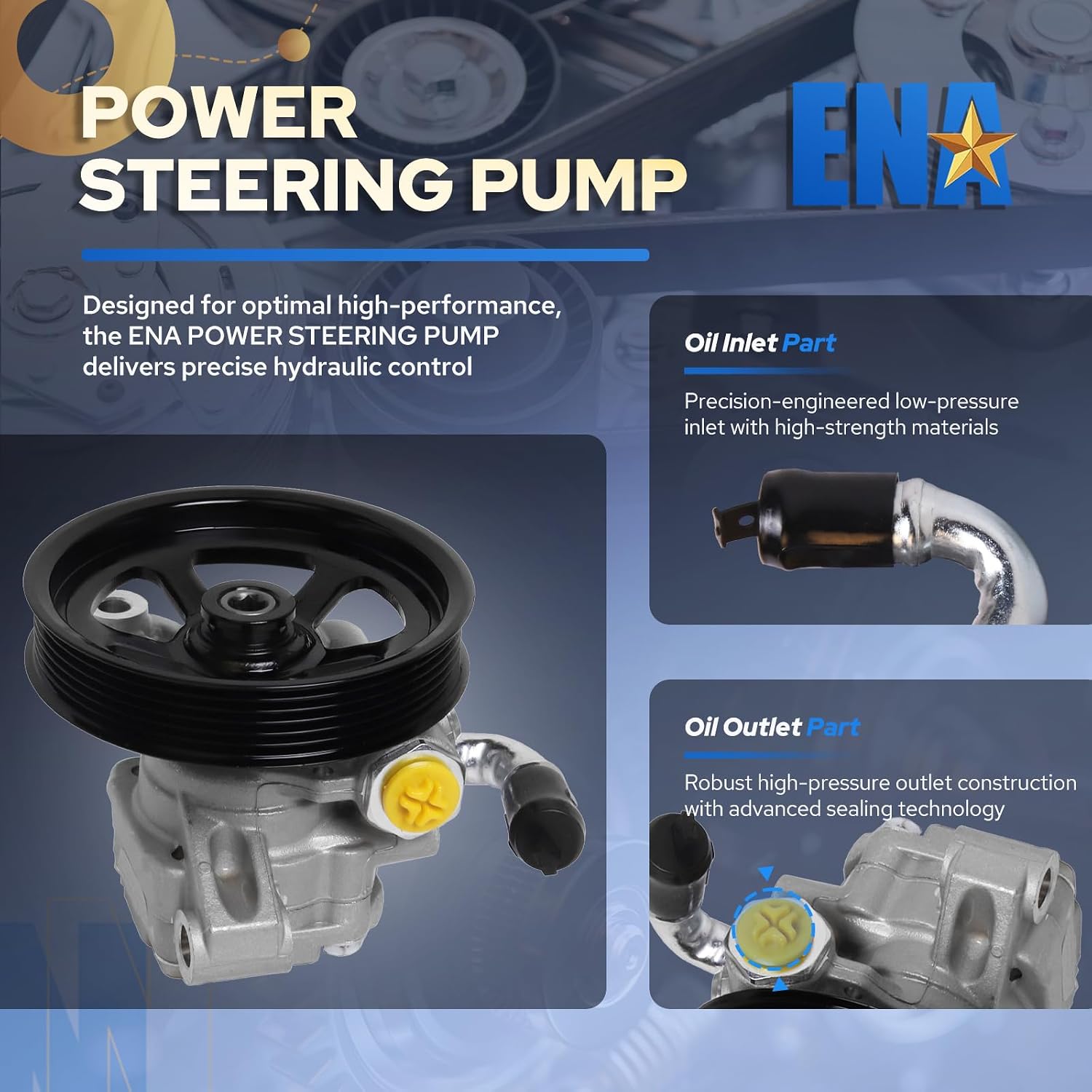 ENA Power Steering Pump with Pulley Compatible with Buick Chevrolet GMC Pontiac Saturn Suzuki Enclave Equinox Traverse Torrent Outlook XL-7 3.2L 3.6L Replacement for 202403 212403 25939259 25964298