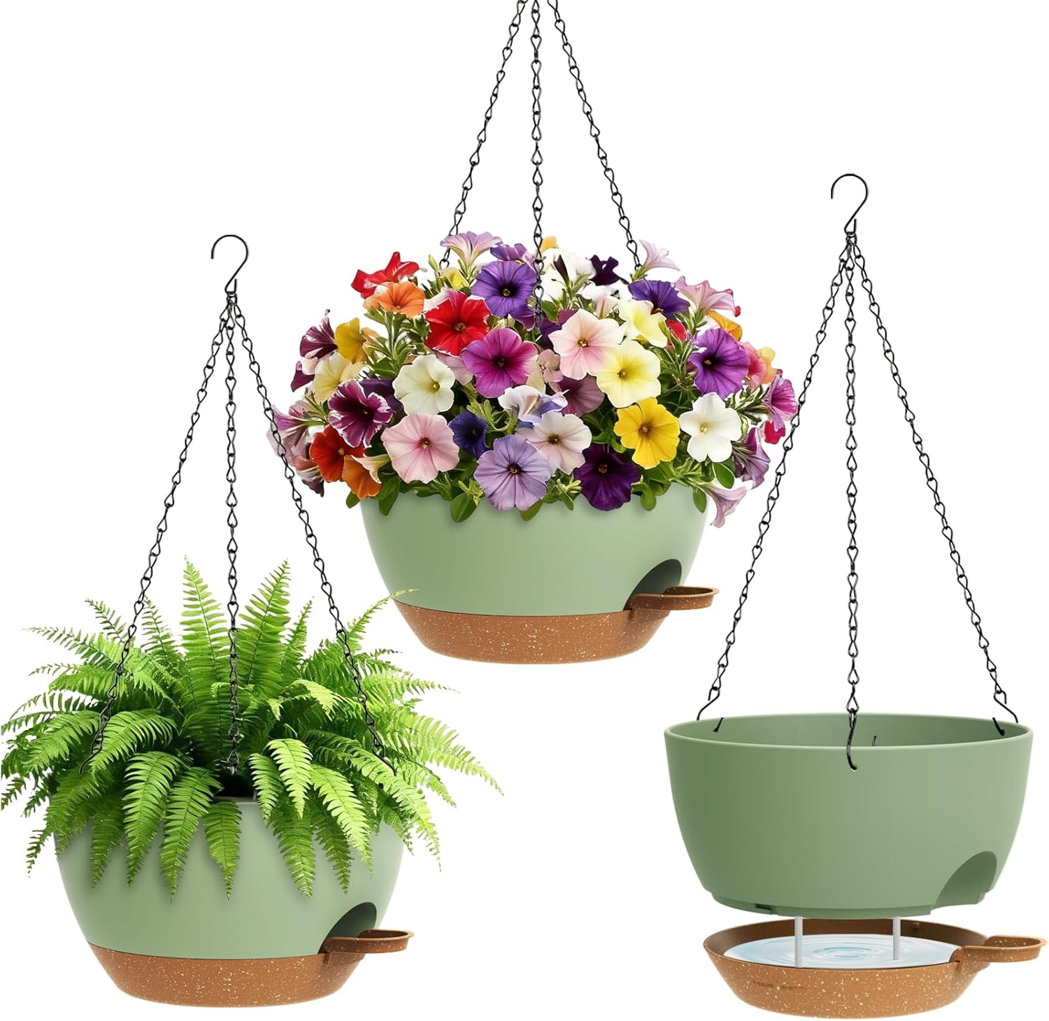 UOUZ 4 Pack 8 Inch Self Watering Hanging Planters for Indoor Outdoor Plants，Hanging Pots for Plants with Drainage Removable Tray, Hanging Baskets Flower Pots for Ivy Pothos Spider Garden Porch Black