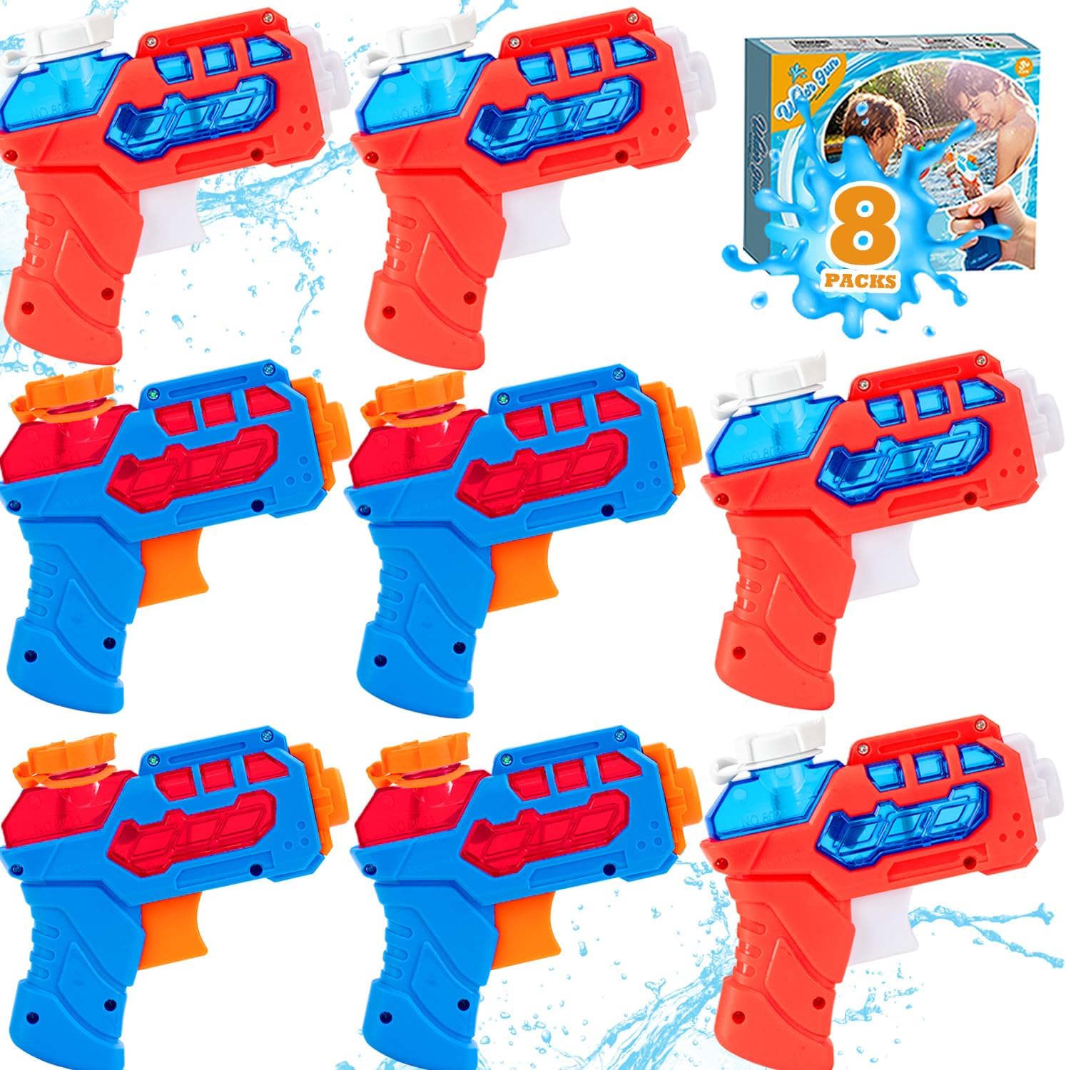 8 Pack Water Pistol for Kids, Small Mini Water Squirt Gun for Summer Pool Garden Beach, Birthday Party Favors Fillers for Boys Girls Outdoor, Training Toy for Dog Cat (Blue/Light Blue/Red/Green)