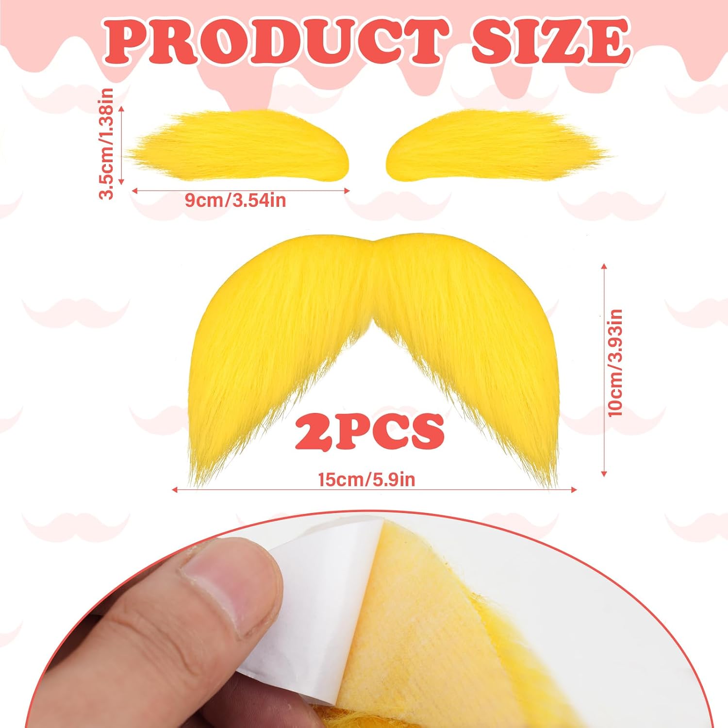 2 Packs Self-Adhesive Mustaches and Eyebrows, Funny Costume Accessories for Cosplay Halloween World Book Day Party