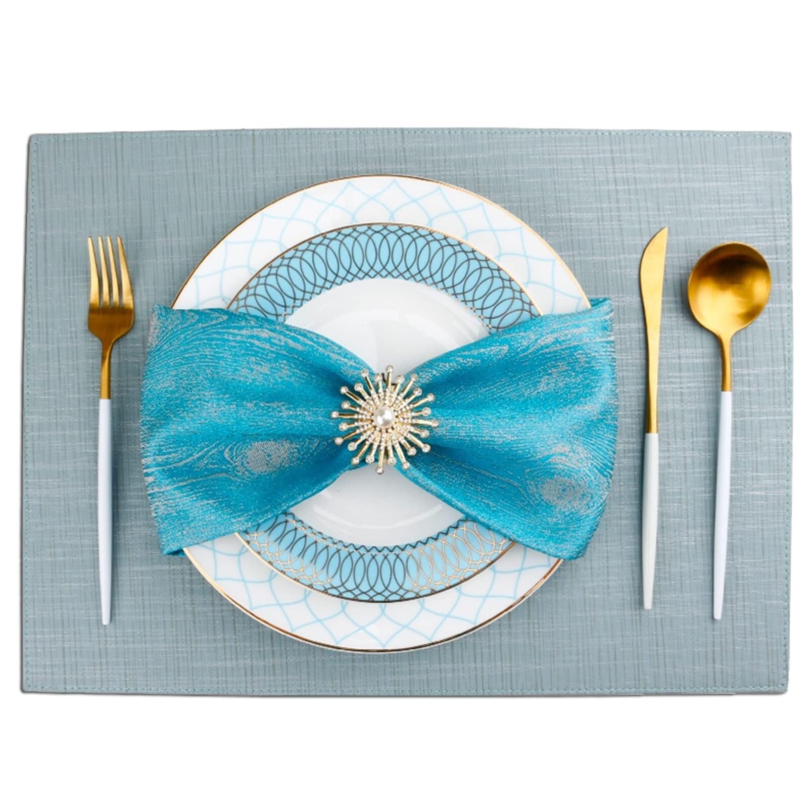Lot de 4 sets de table en polyuréthane - Lavables - Antidérapants et faciles à nettoyer - En cuir synthétique - Décoration de cuisine - Bleu