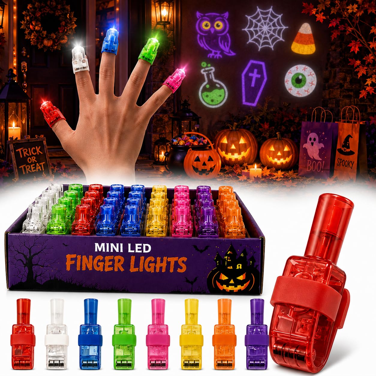Halloween Finger Lights 36PCS, Mini LED Projector Rings for Kids Party