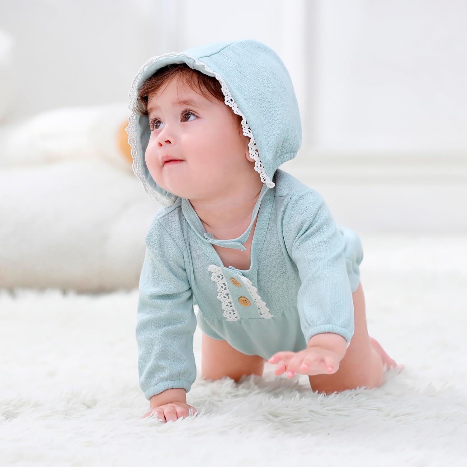 Newborn Baby Girl Clothes Cotton Bubble Rompers Infant Outfit Floral Long Sleeve Bodysuit, 3 Pack - Image 5