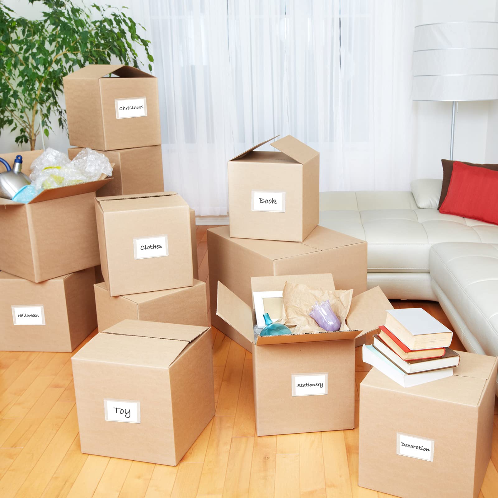 Outus Lot de 200 pochettes autocollantes pour cartes de visite vierges - Pochettes transparentes adhésives pour étiquettes - Pour cartes d'index, protéger vos cartes ou photos