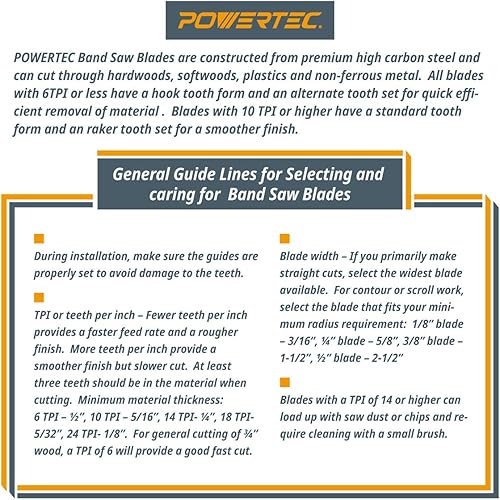 Miniatura 6 de POWERTEC Hoja de sierra de banda TPI de 13163 V 56-18 x 18 pulgadas x 14 pulgadas para sierra de cinta Delta Pro-Tech y Ohio Forge de 3 ruedas y 10